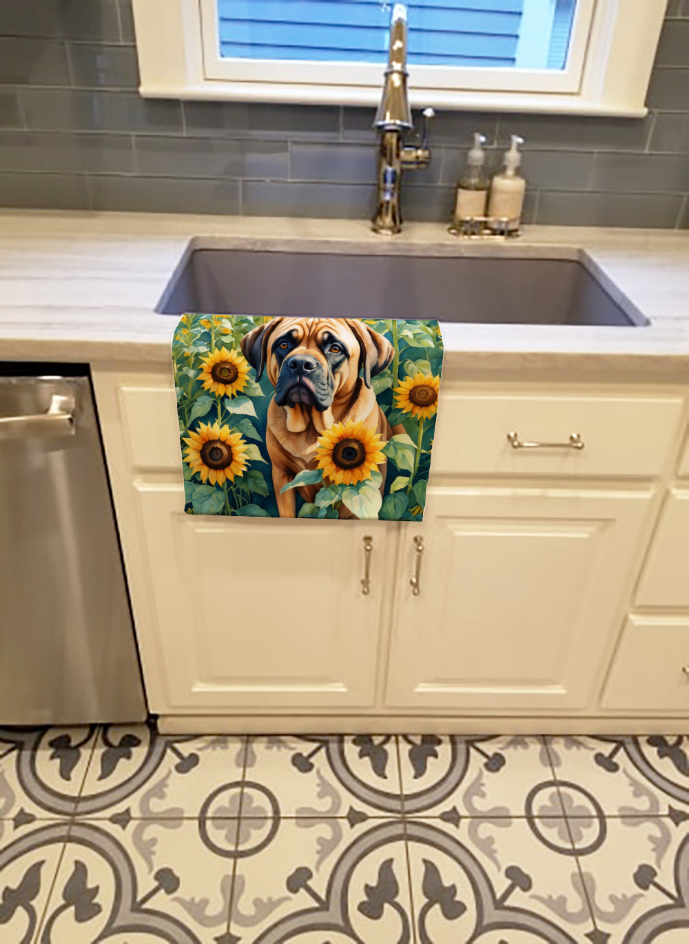 Mastiff in Sunflowers Kitchen Towel