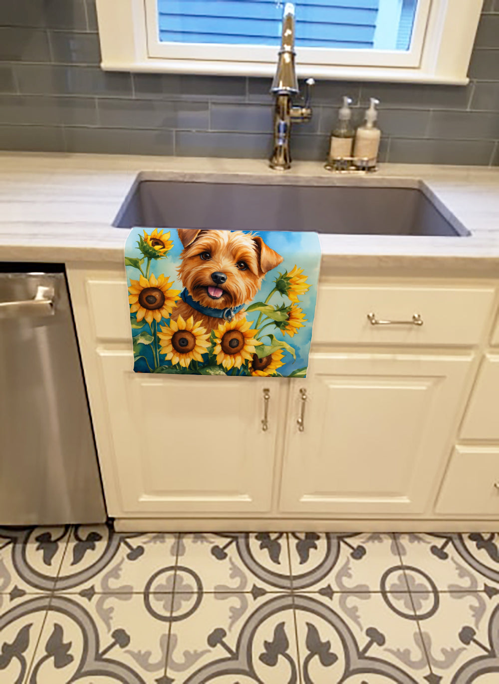Norfolk Terrier in Sunflowers Kitchen Towel