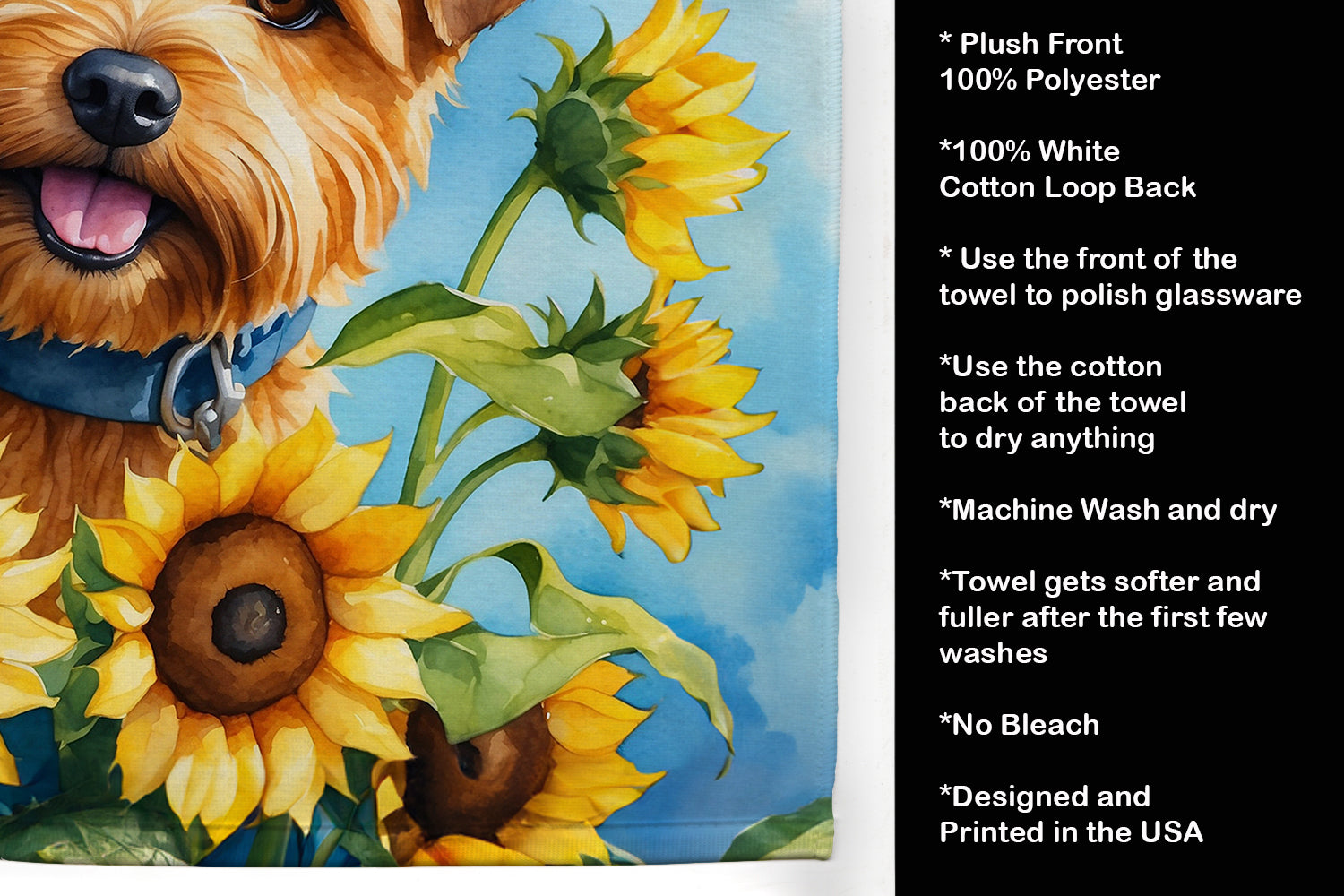 Norfolk Terrier in Sunflowers Kitchen Towel