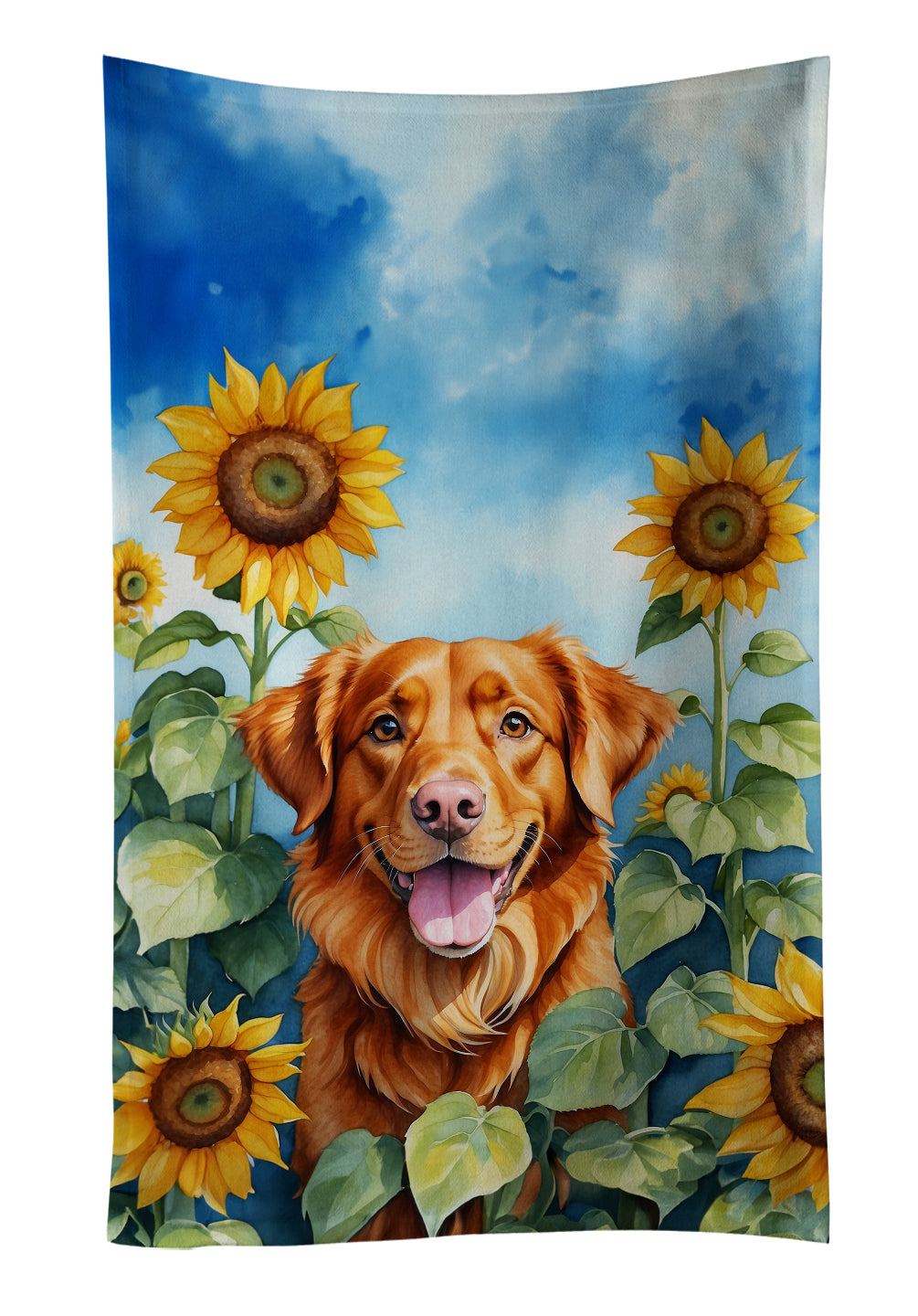 Buy this Nova Scotia Duck Toller in Sunflowers Kitchen Towel