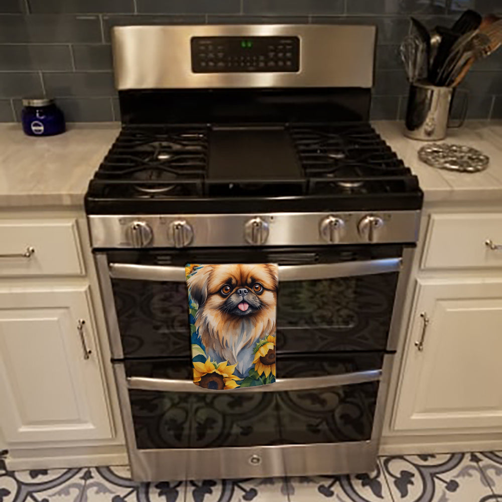 Pekingese in Sunflowers Kitchen Towel