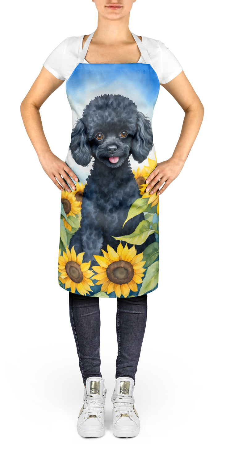 Black Poodle in Sunflowers Apron