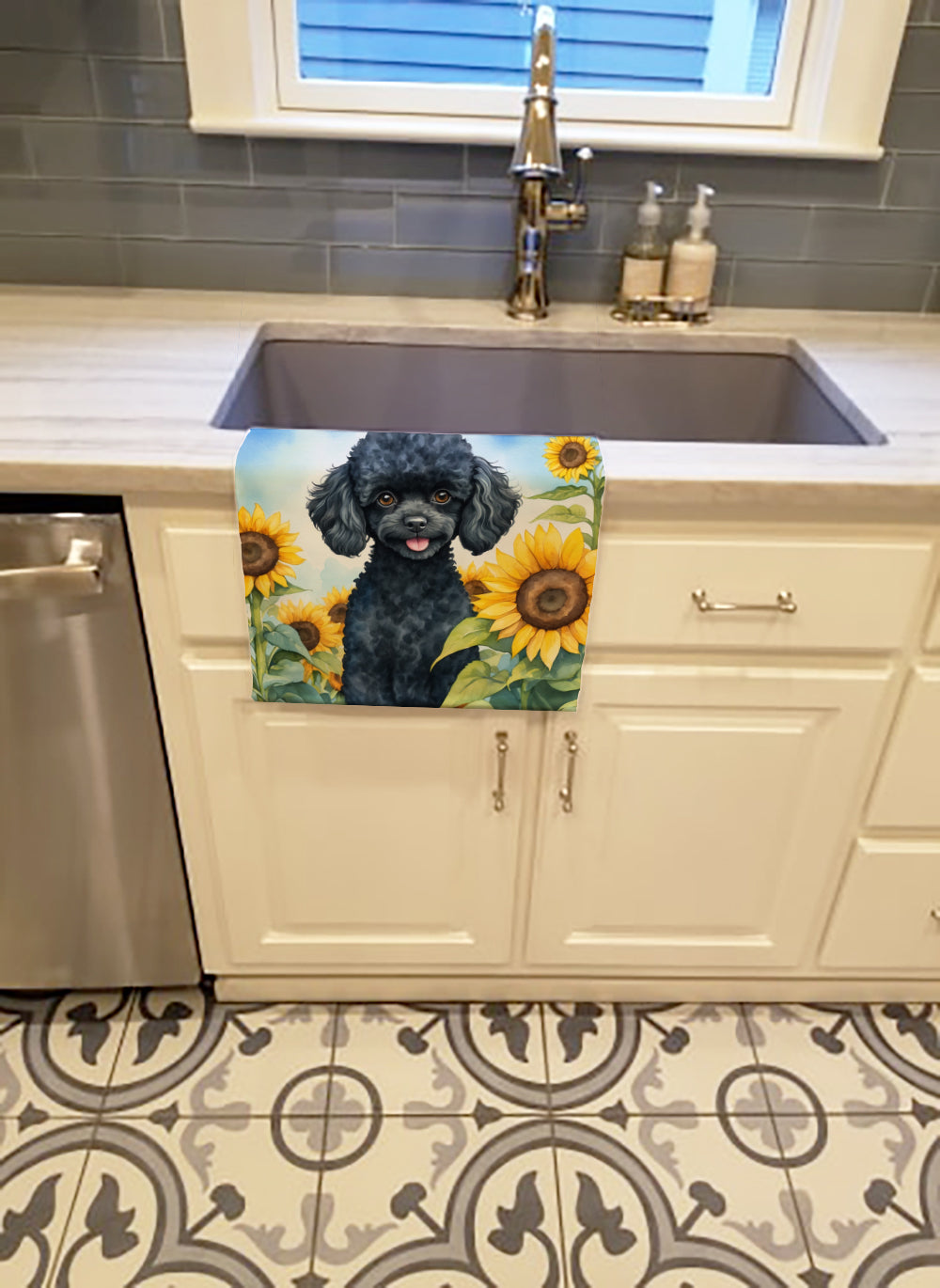 Buy this Black Poodle in Sunflowers Kitchen Towel