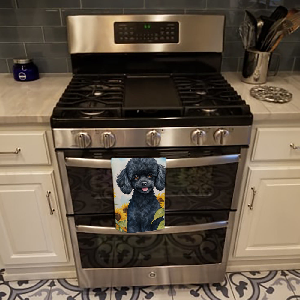 Black Poodle in Sunflowers Kitchen Towel