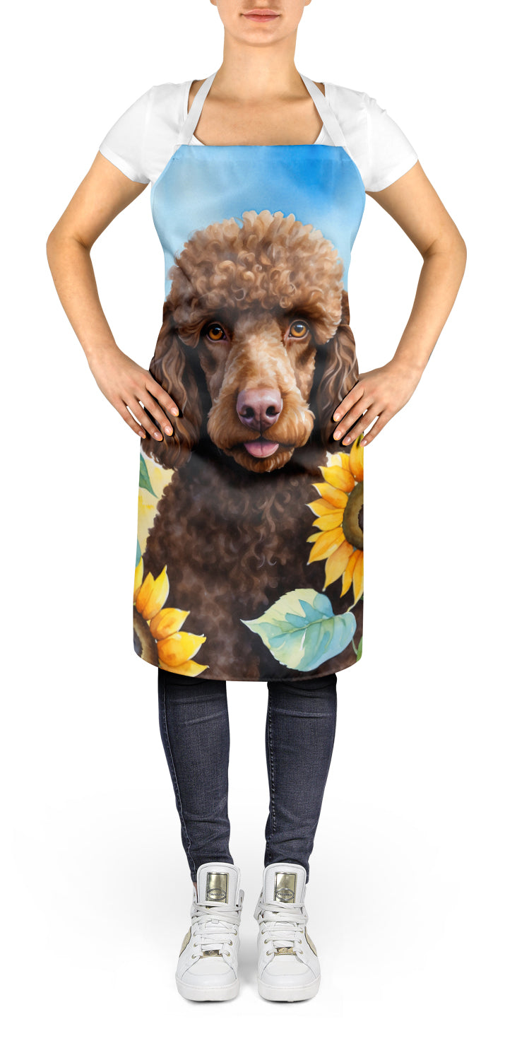 Chocolate Poodle in Sunflowers Apron