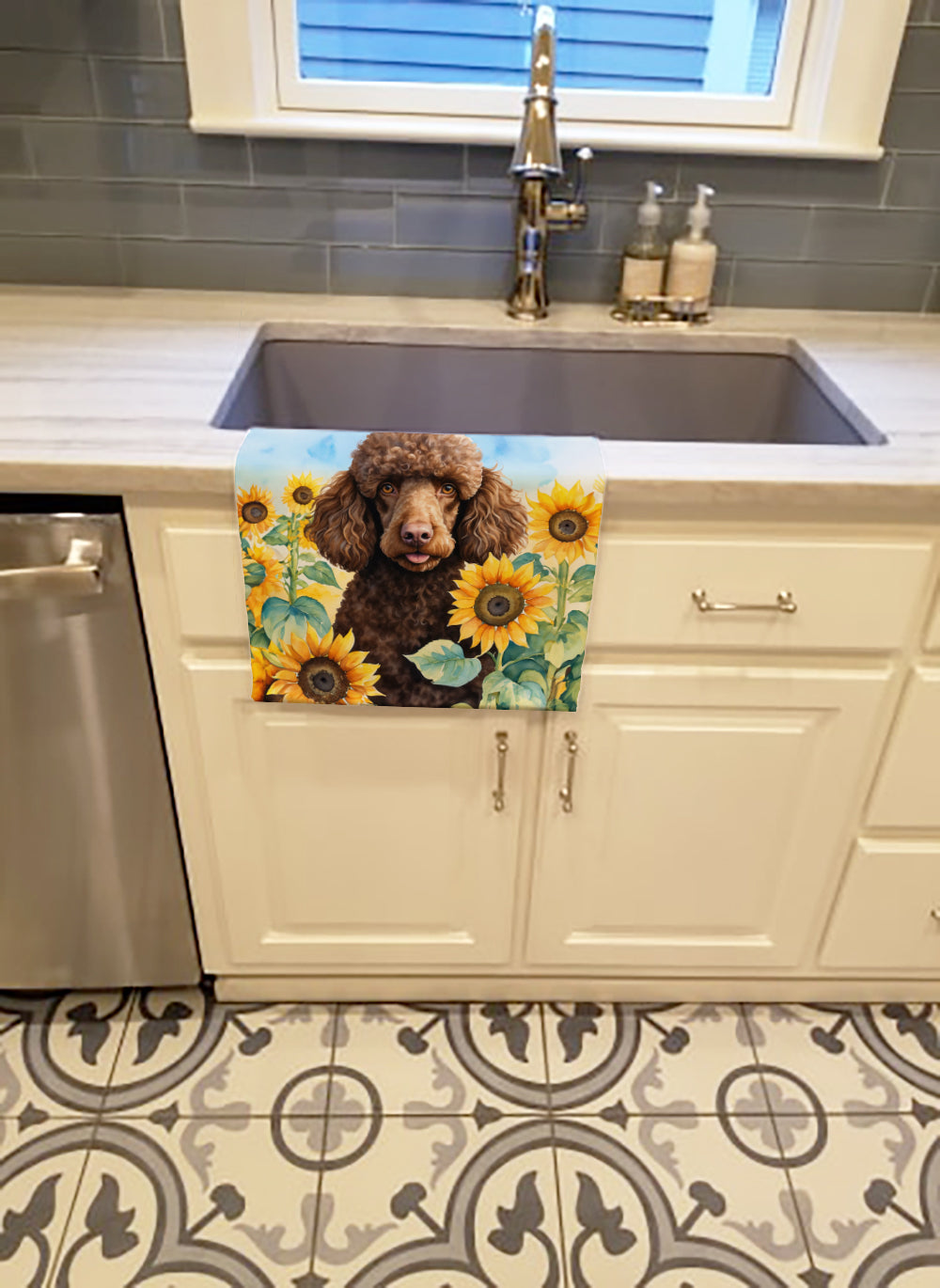 Buy this Chocolate Poodle in Sunflowers Kitchen Towel