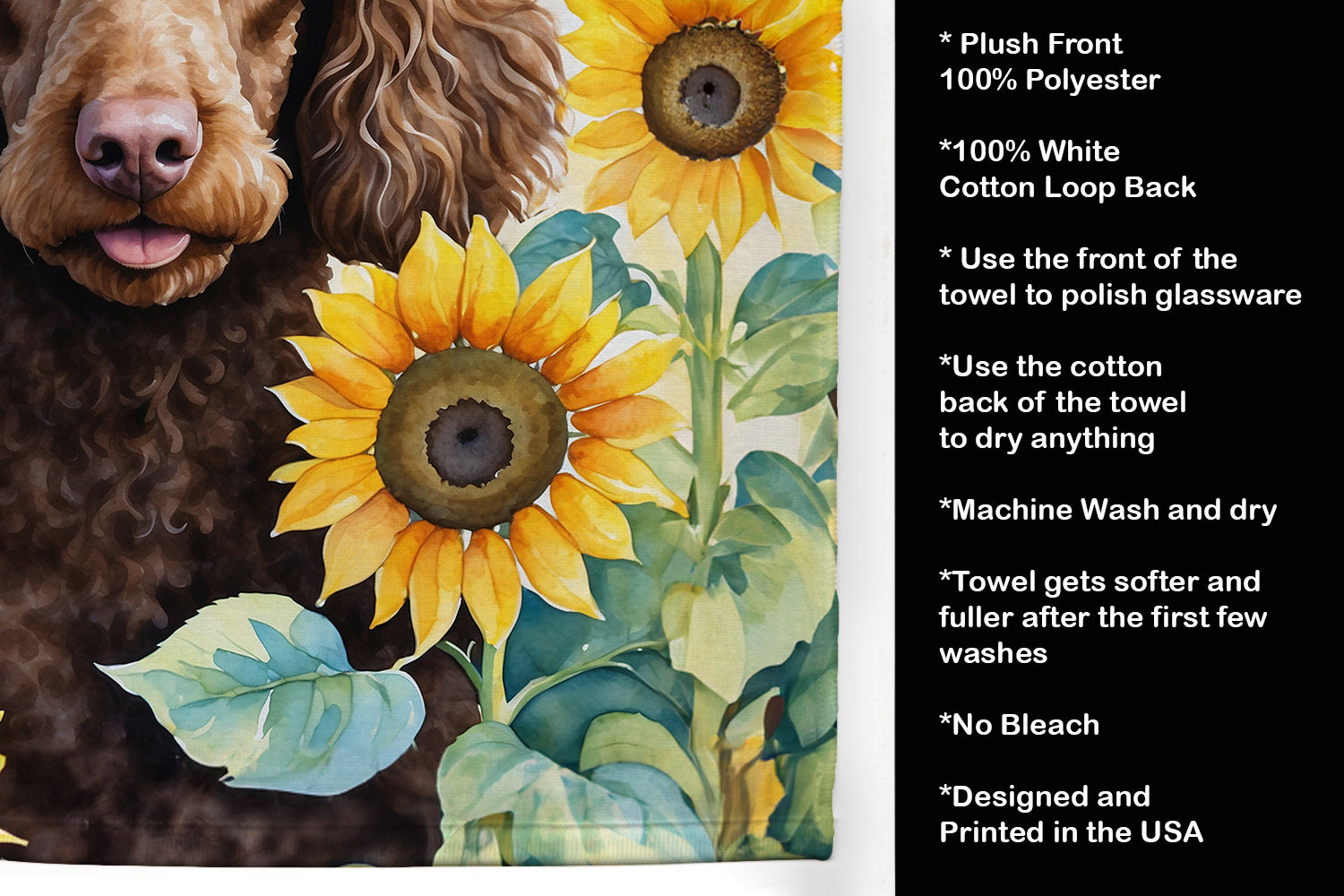 Chocolate Poodle in Sunflowers Kitchen Towel