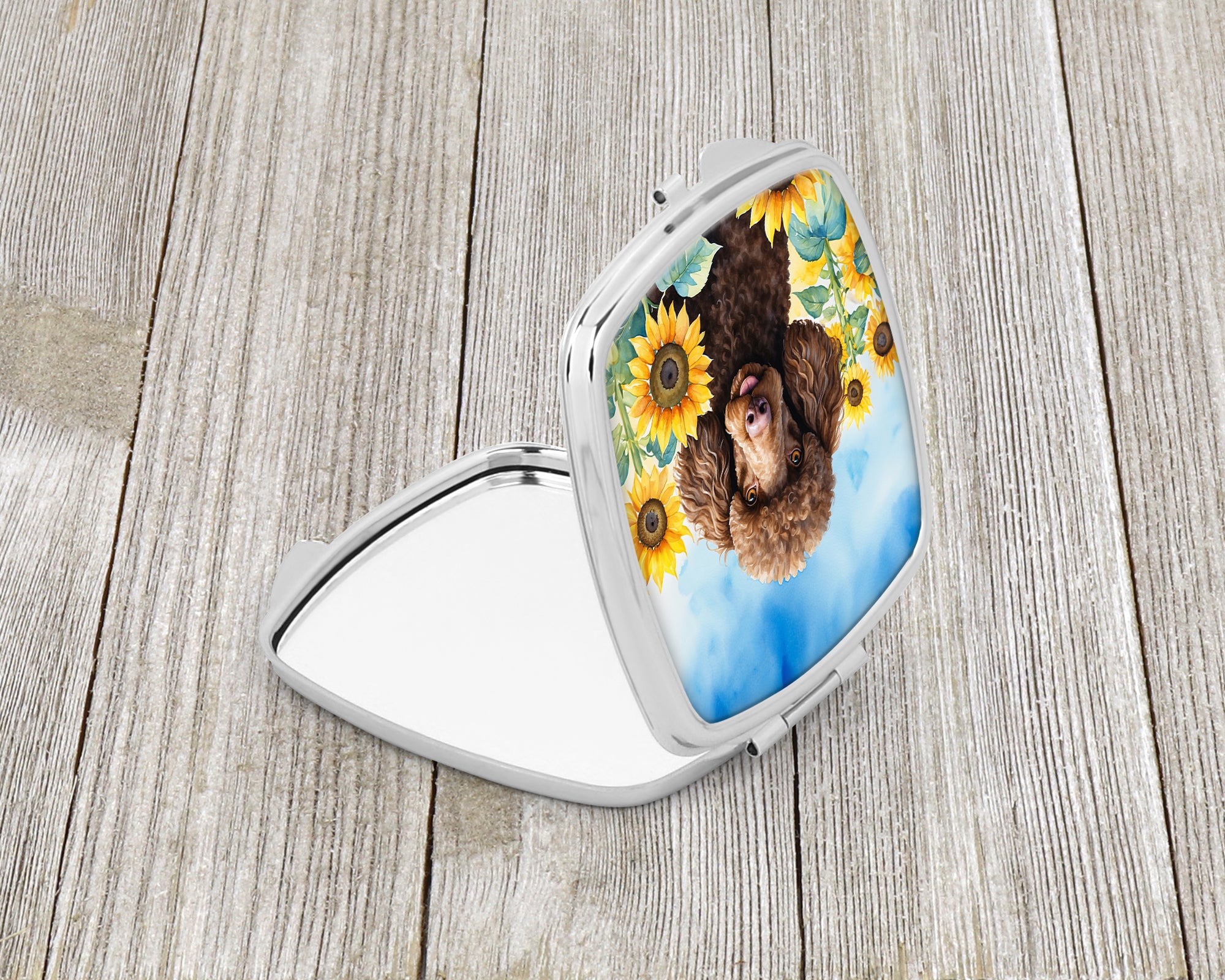 Chocolate Poodle in Sunflowers Compact Mirror