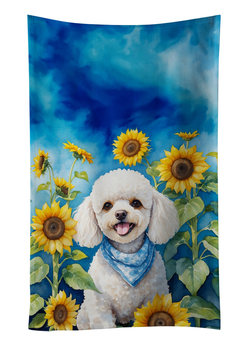 Buy this White Poodle in Sunflowers Kitchen Towel