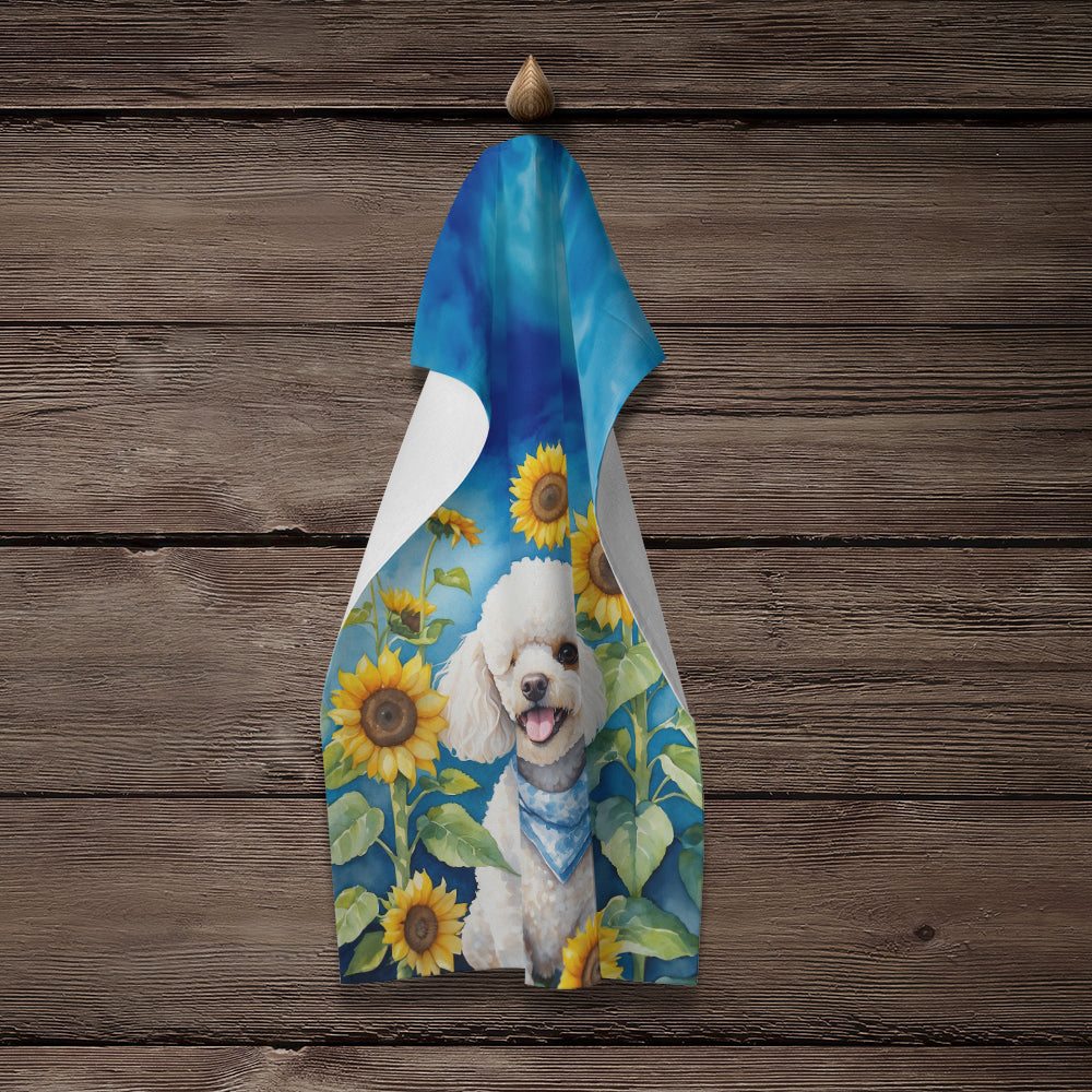 White Poodle in Sunflowers Kitchen Towel