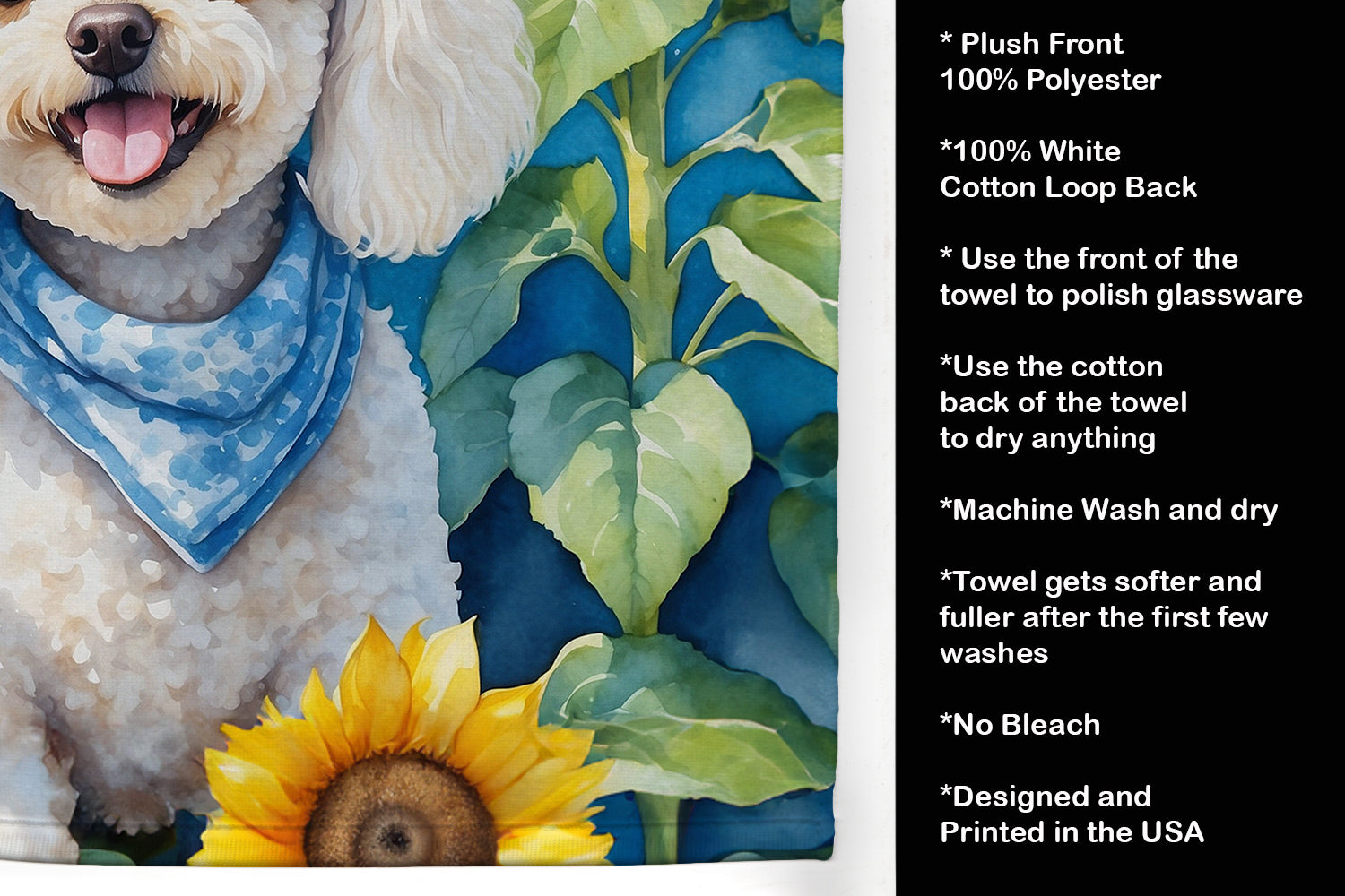 White Poodle in Sunflowers Kitchen Towel