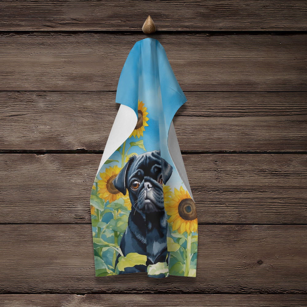 Pug in Sunflowers Kitchen Towel