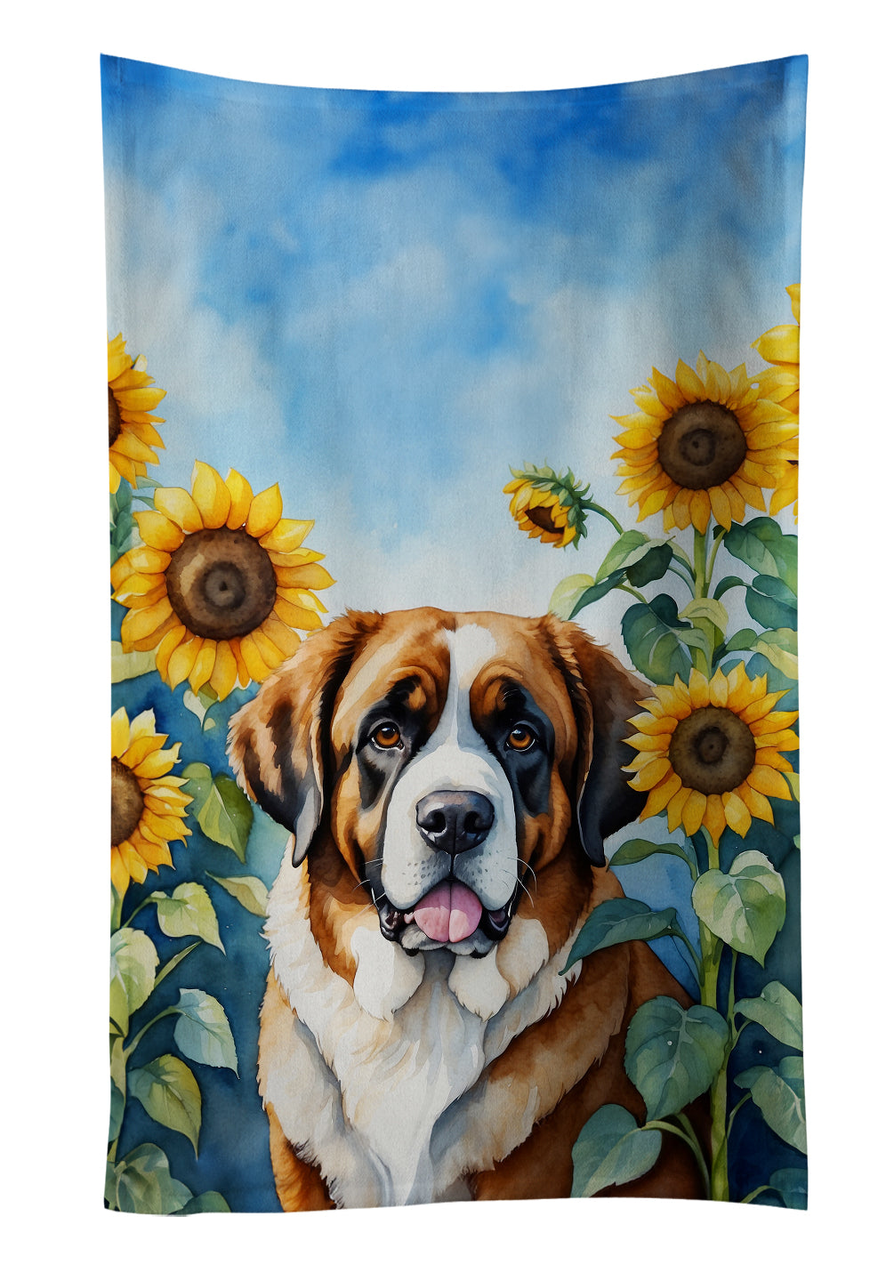 Buy this Saint Bernard in Sunflowers Kitchen Towel