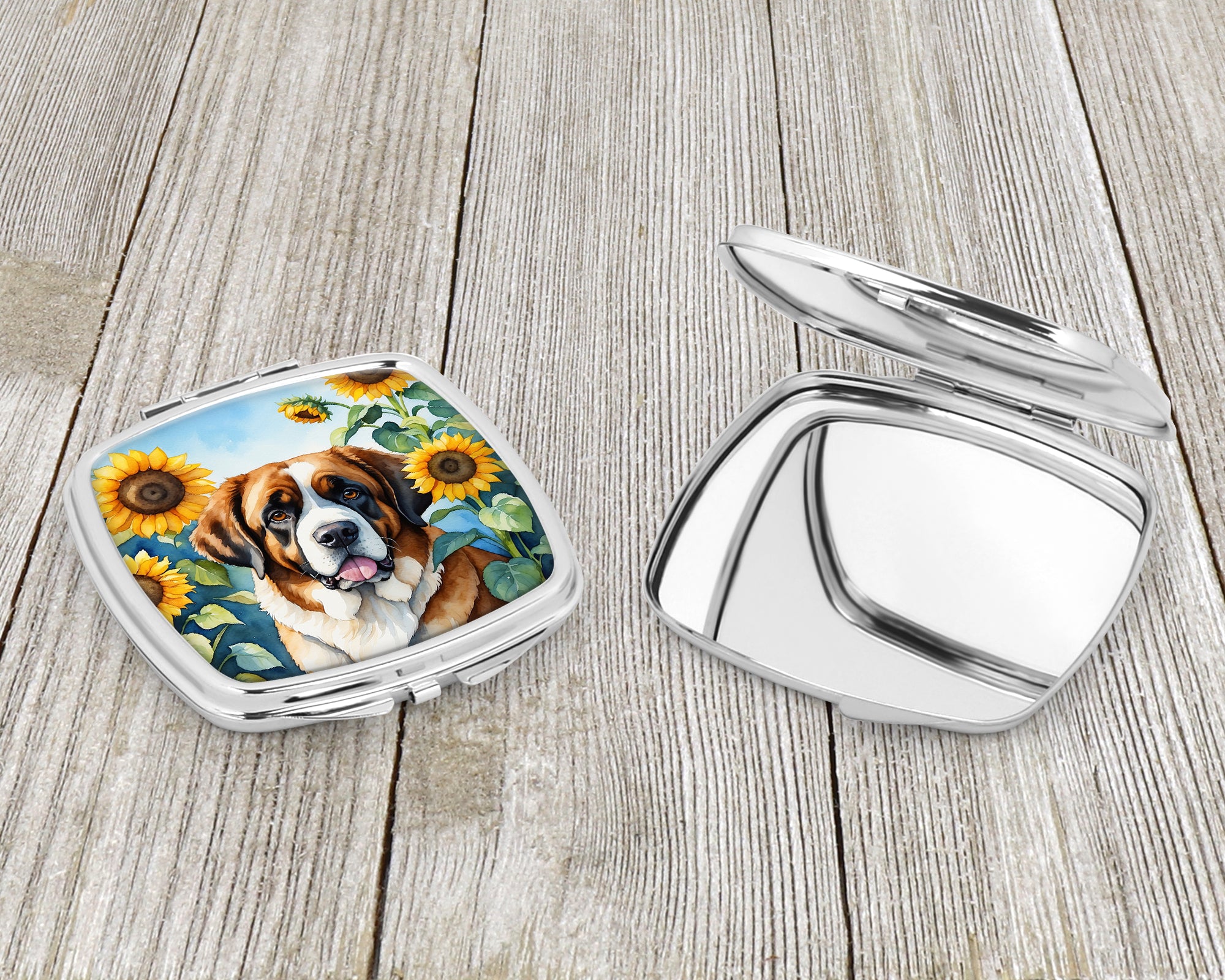 Saint Bernard in Sunflowers Compact Mirror