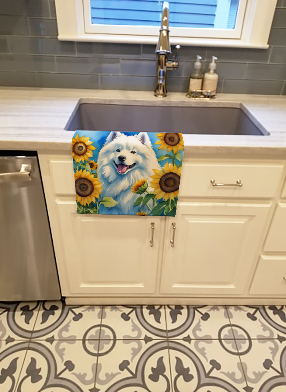 Buy this Samoyed in Sunflowers Kitchen Towel