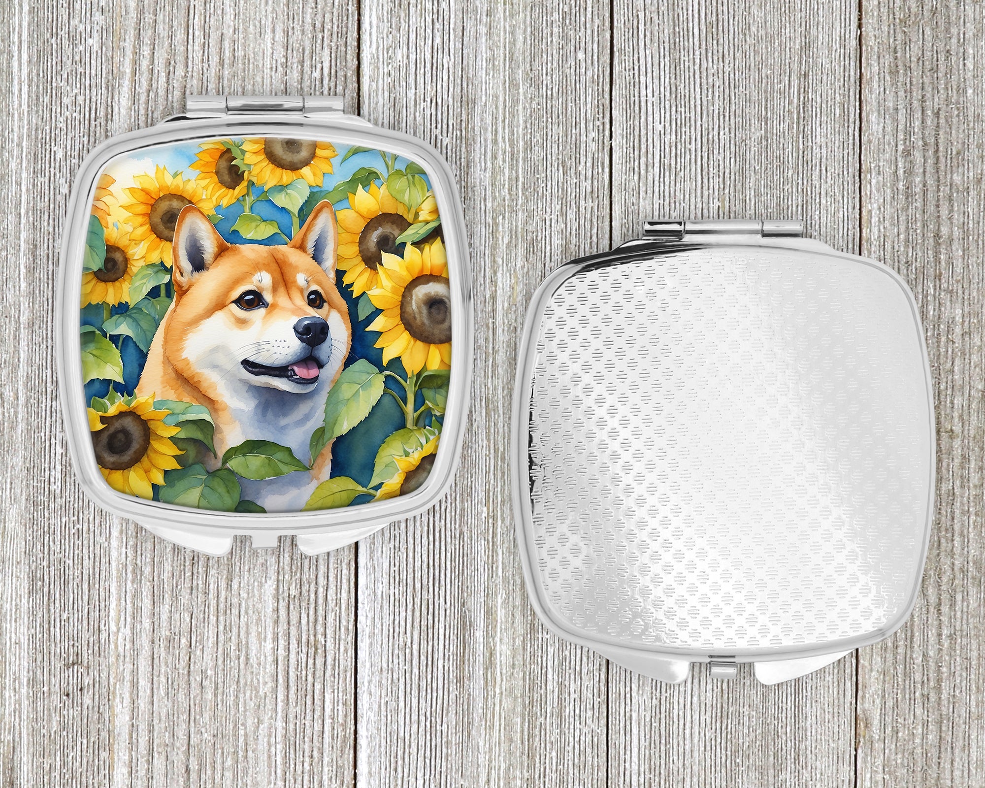 Shiba Inu in Sunflowers Compact Mirror