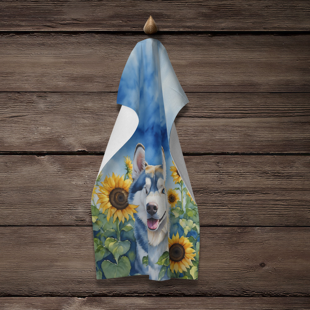 Siberian Husky in Sunflowers Kitchen Towel