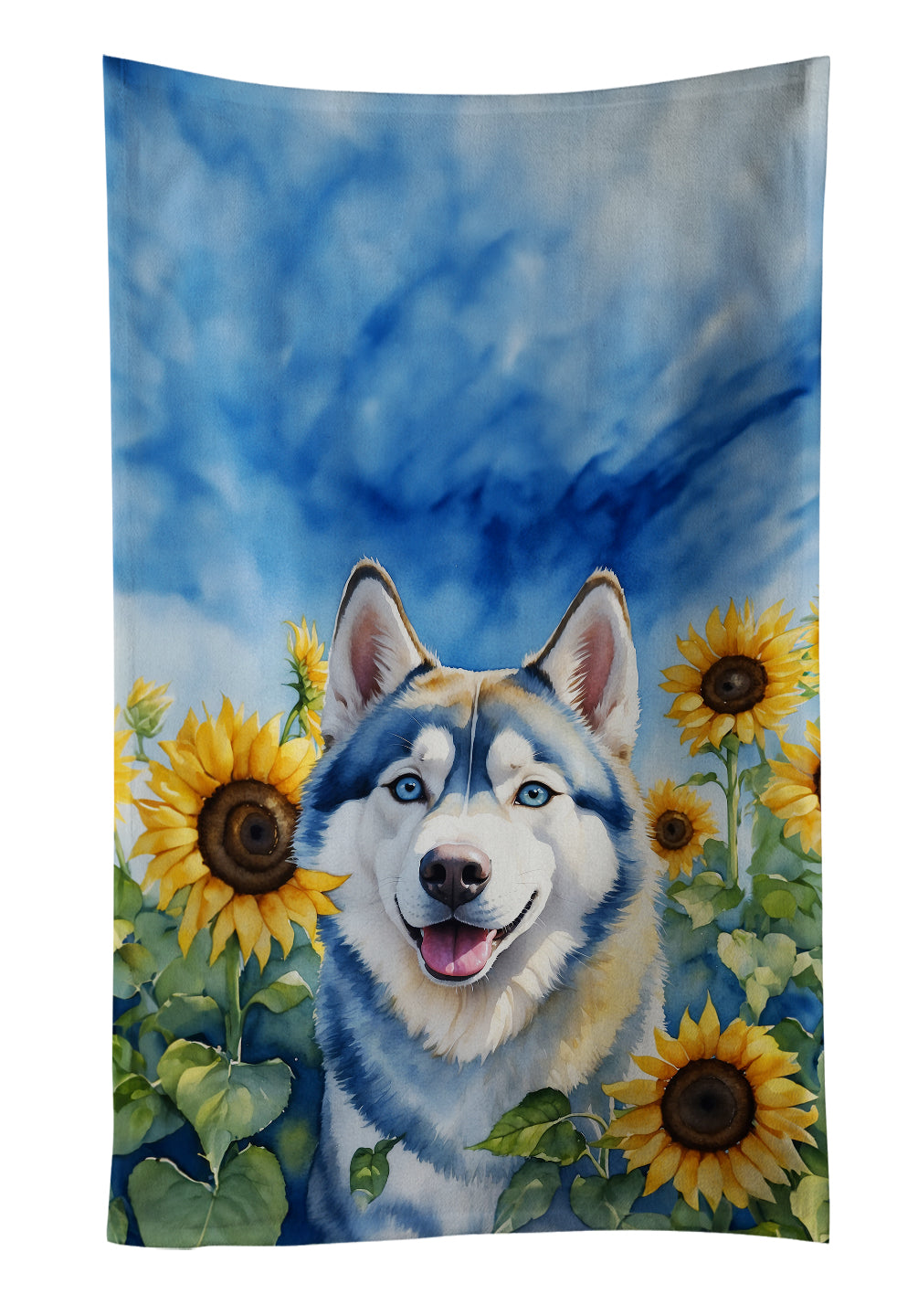 Buy this Siberian Husky in Sunflowers Kitchen Towel