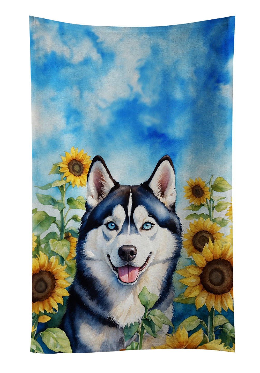 Buy this Siberian Husky in Sunflowers Kitchen Towel