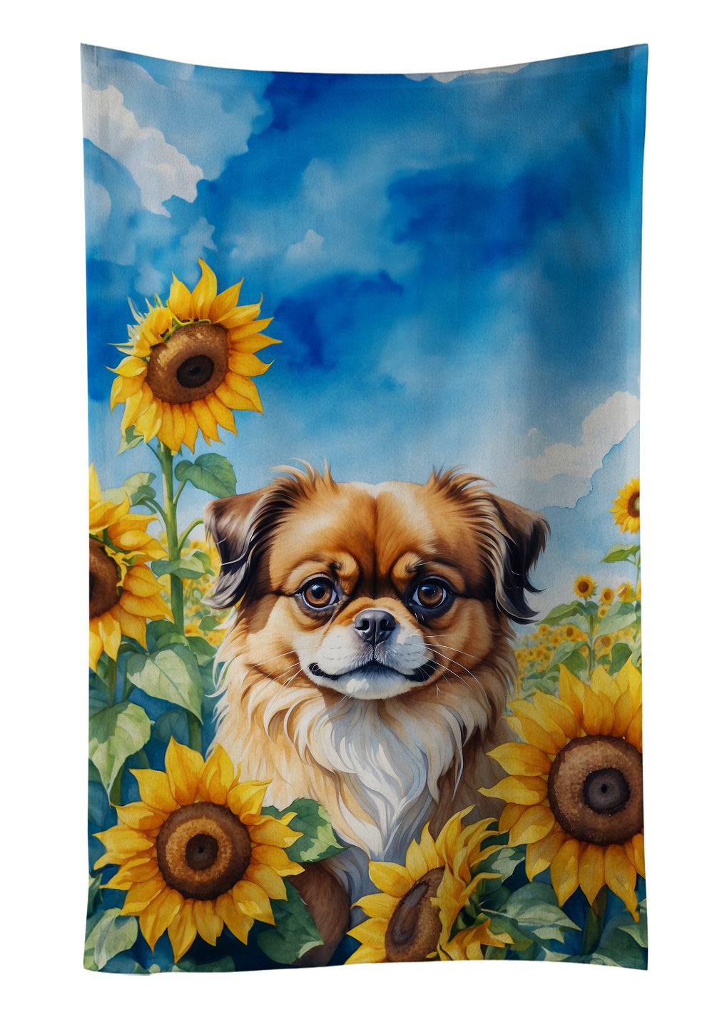 Buy this Tibetan Spaniel in Sunflowers Kitchen Towel