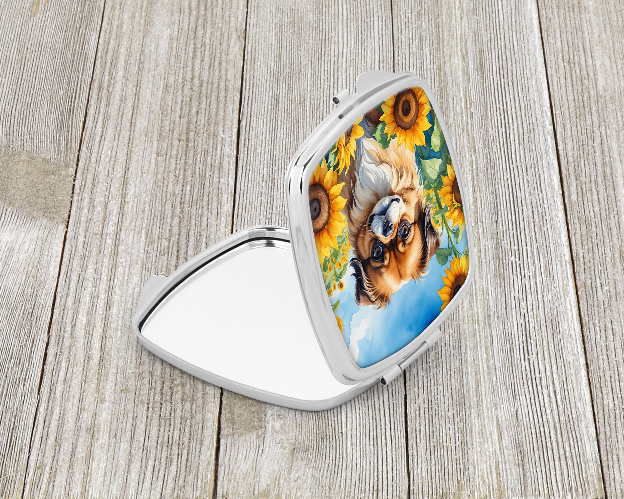 Tibetan Spaniel in Sunflowers Compact Mirror