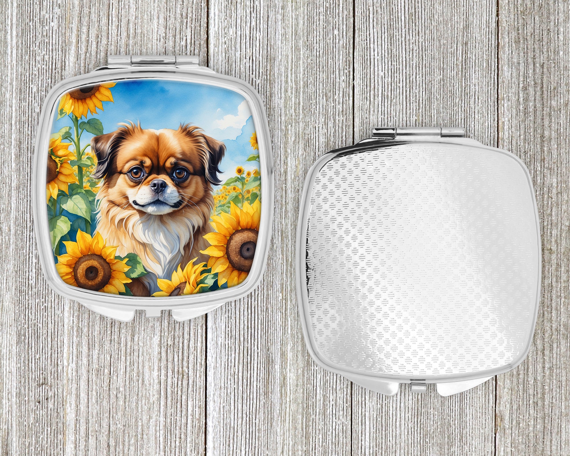 Tibetan Spaniel in Sunflowers Compact Mirror