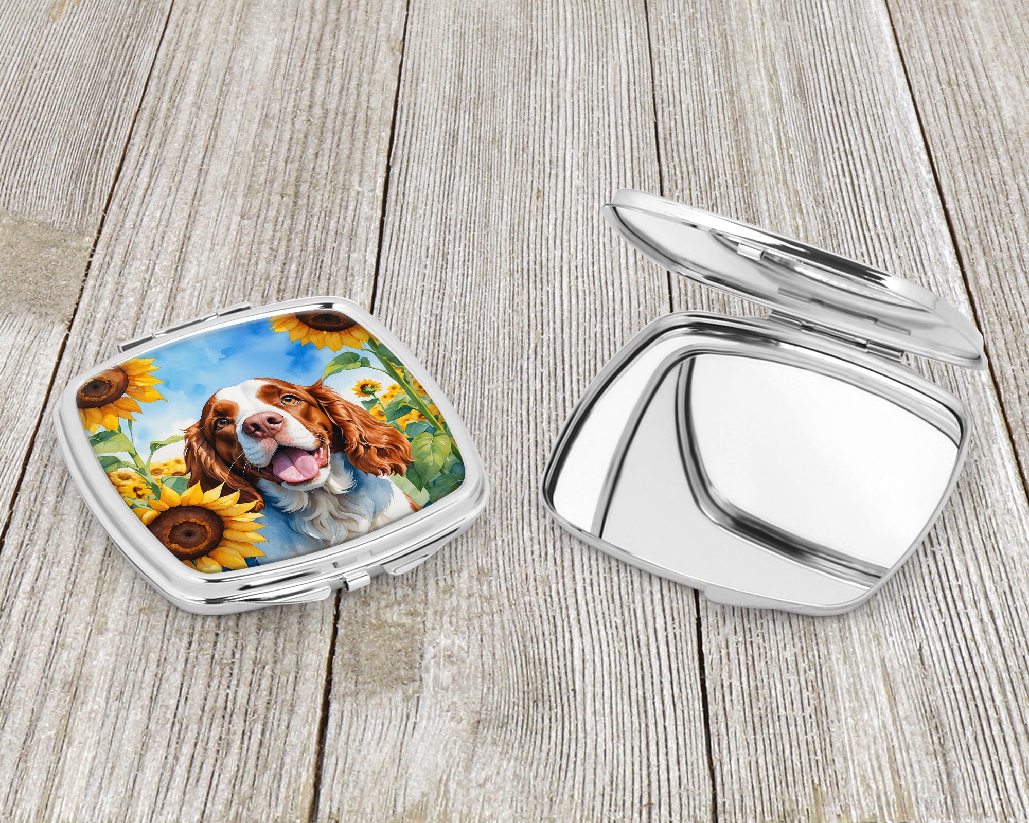 Welsh Springer Spaniel in Sunflowers Compact Mirror