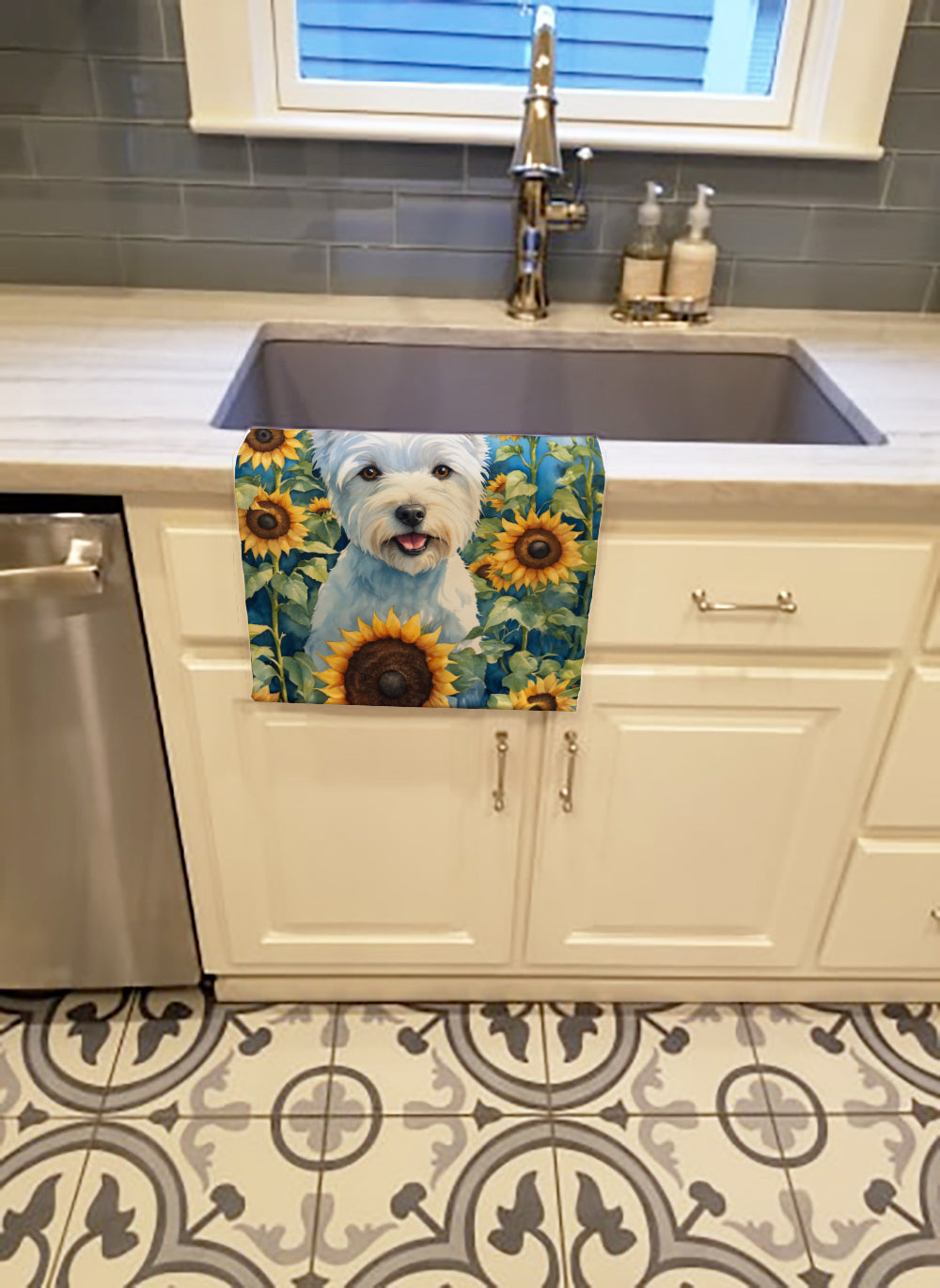 Buy this Westie in Sunflowers Kitchen Towel