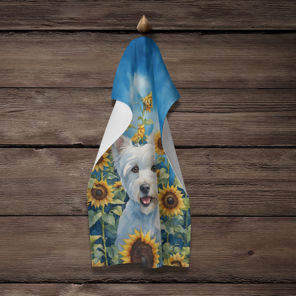 Westie in Sunflowers Kitchen Towel