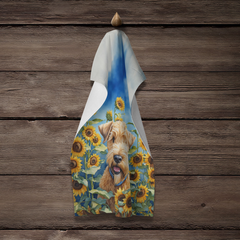 Wheaten Terrier in Sunflowers Kitchen Towel