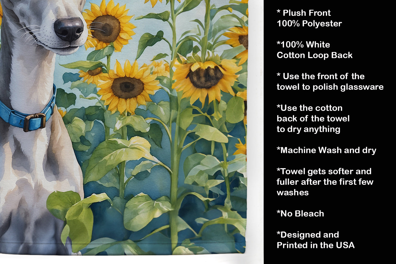 Whippet in Sunflowers Kitchen Towel