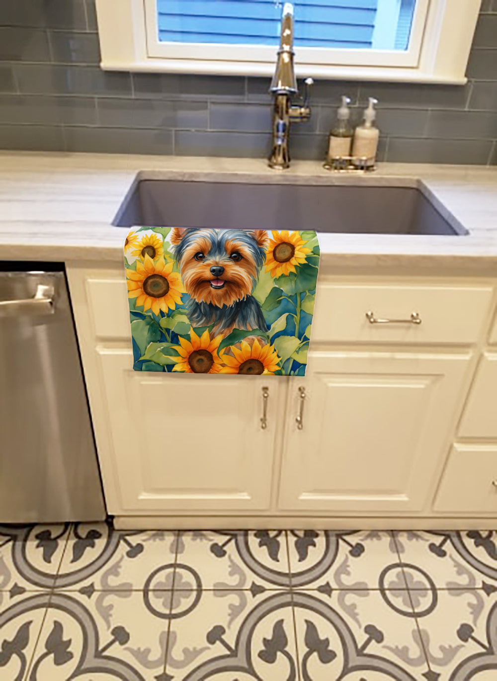 Buy this Yorkshire Terrier in Sunflowers Kitchen Towel