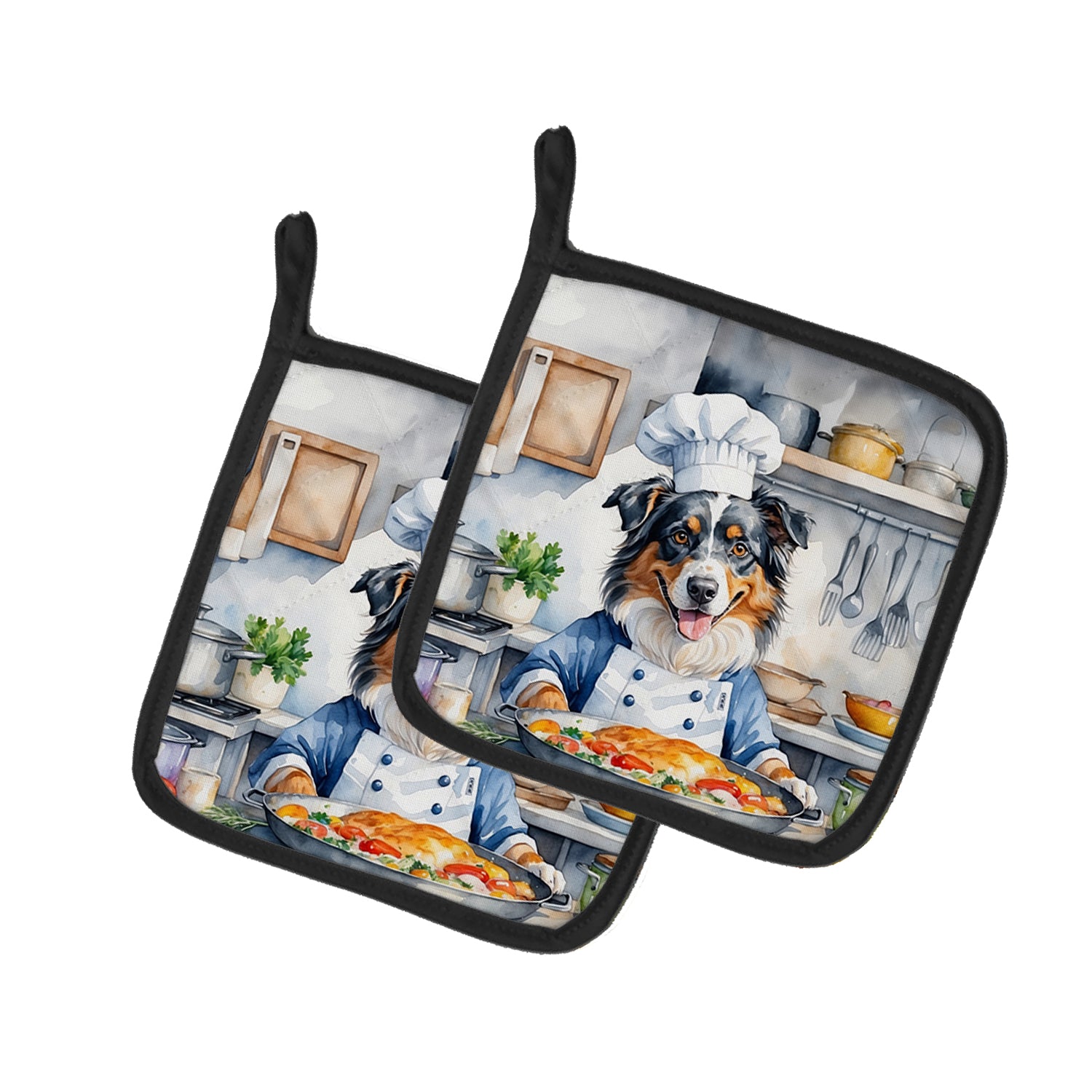 Buy this Australian Shepherd The Chef Pair of Pot Holders