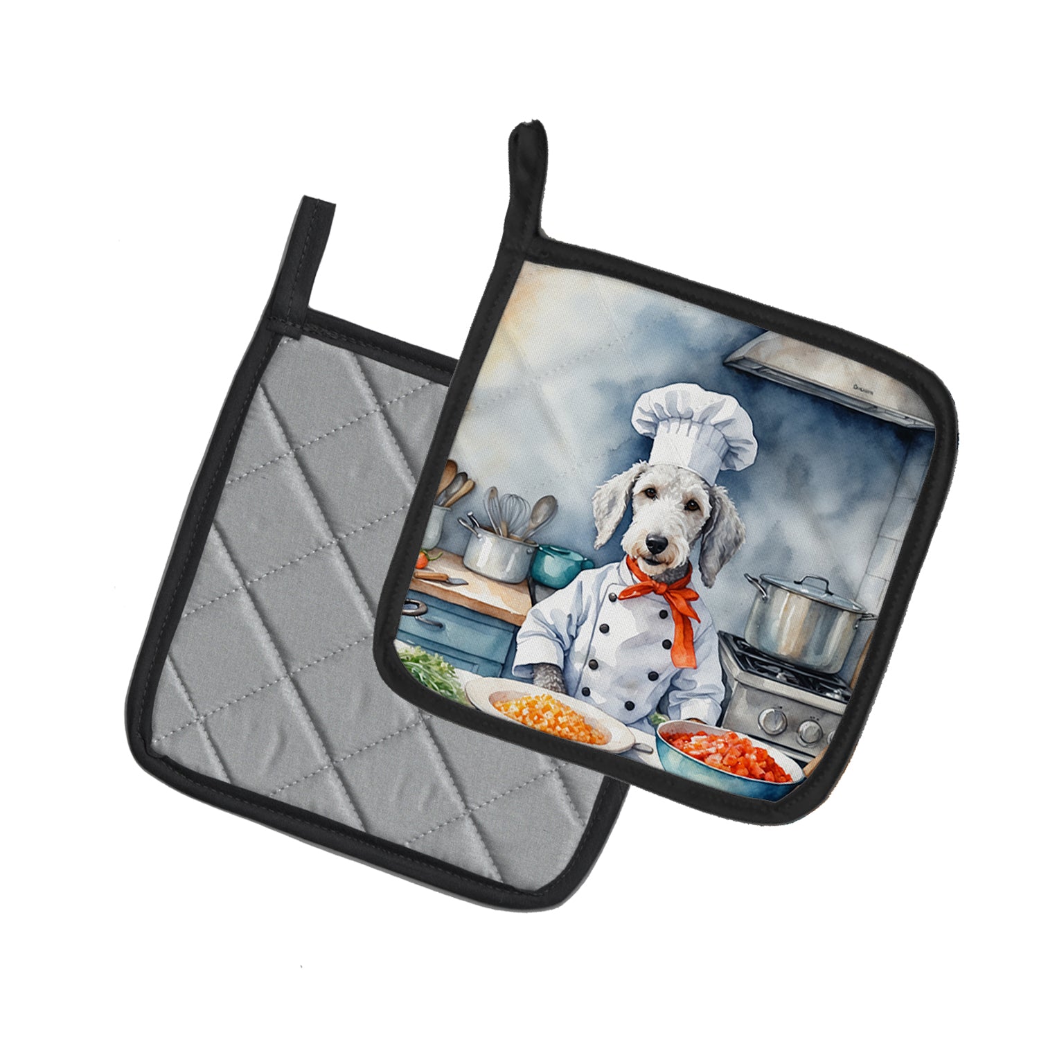 Bedlington Terrier The Chef Pair of Pot Holders