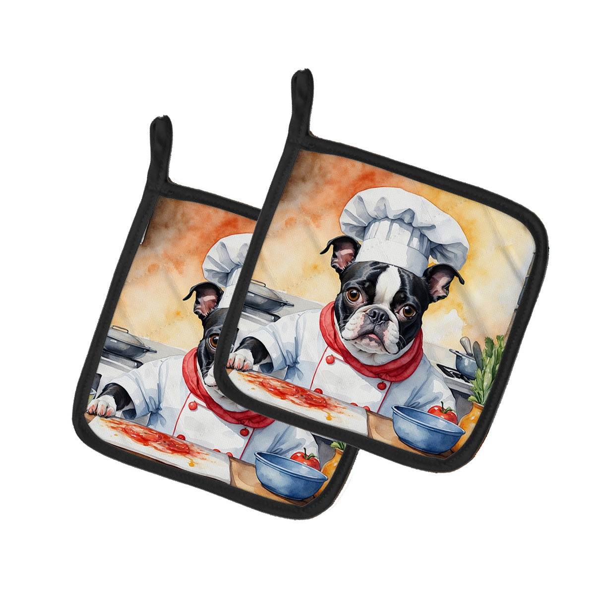 Buy this Boston Terrier The Chef Pair of Pot Holders