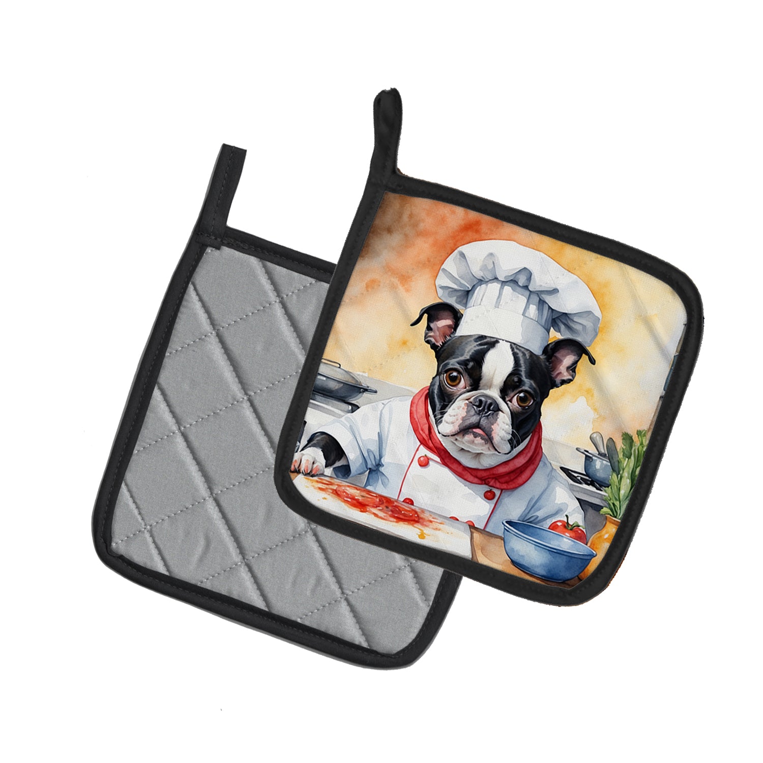 Boston Terrier The Chef Pair of Pot Holders