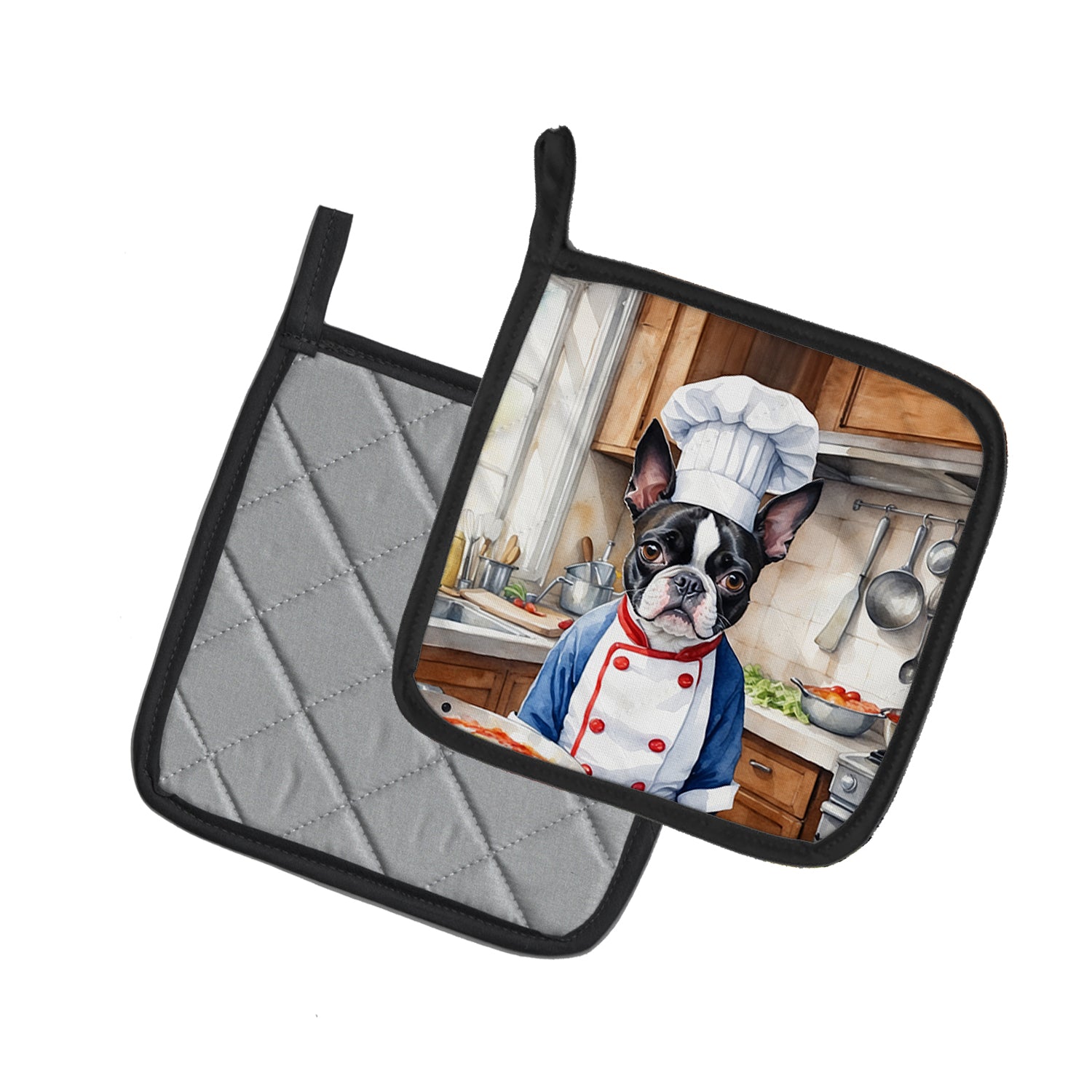 Boston Terrier The Chef Pair of Pot Holders