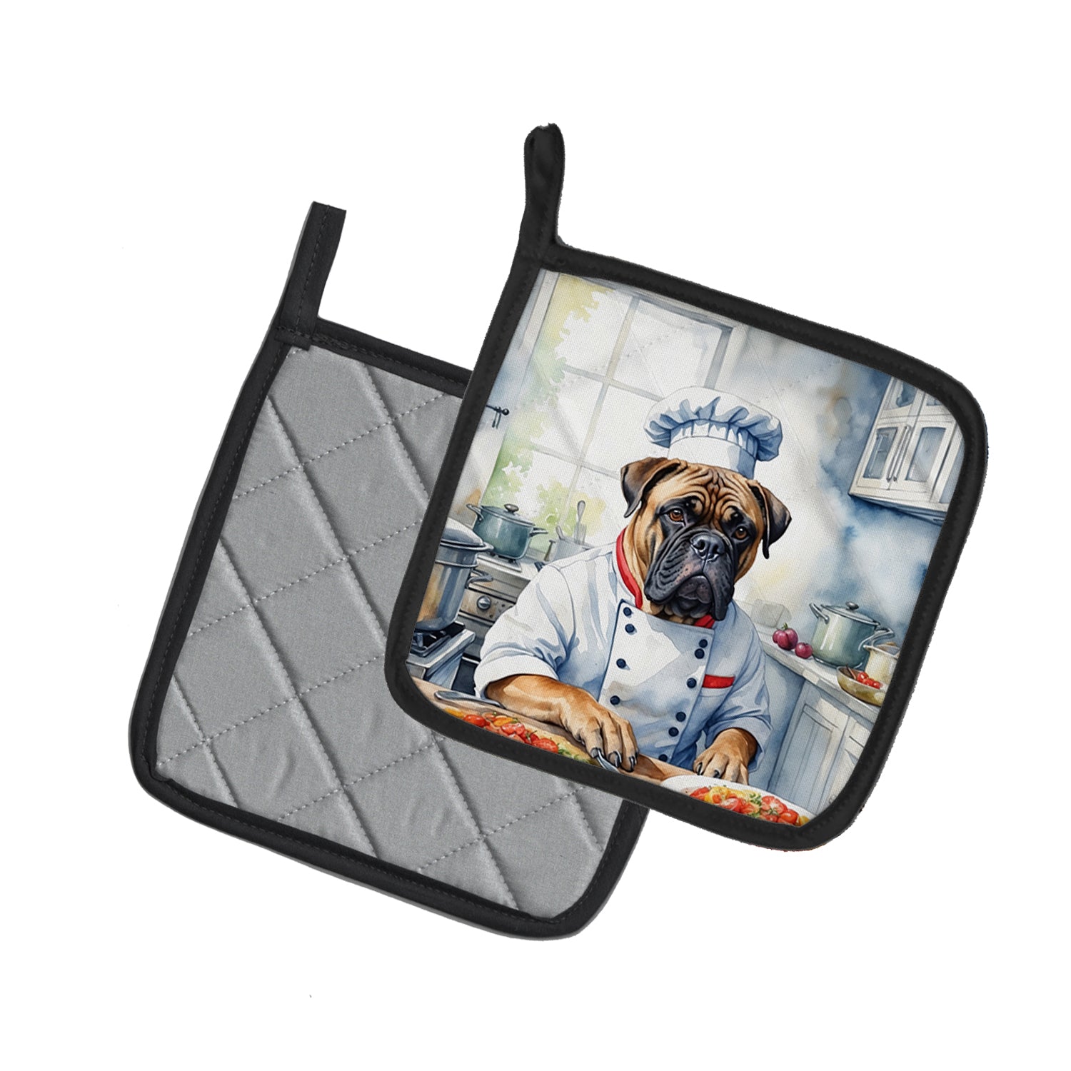 Bullmastiff The Chef Pair of Pot Holders