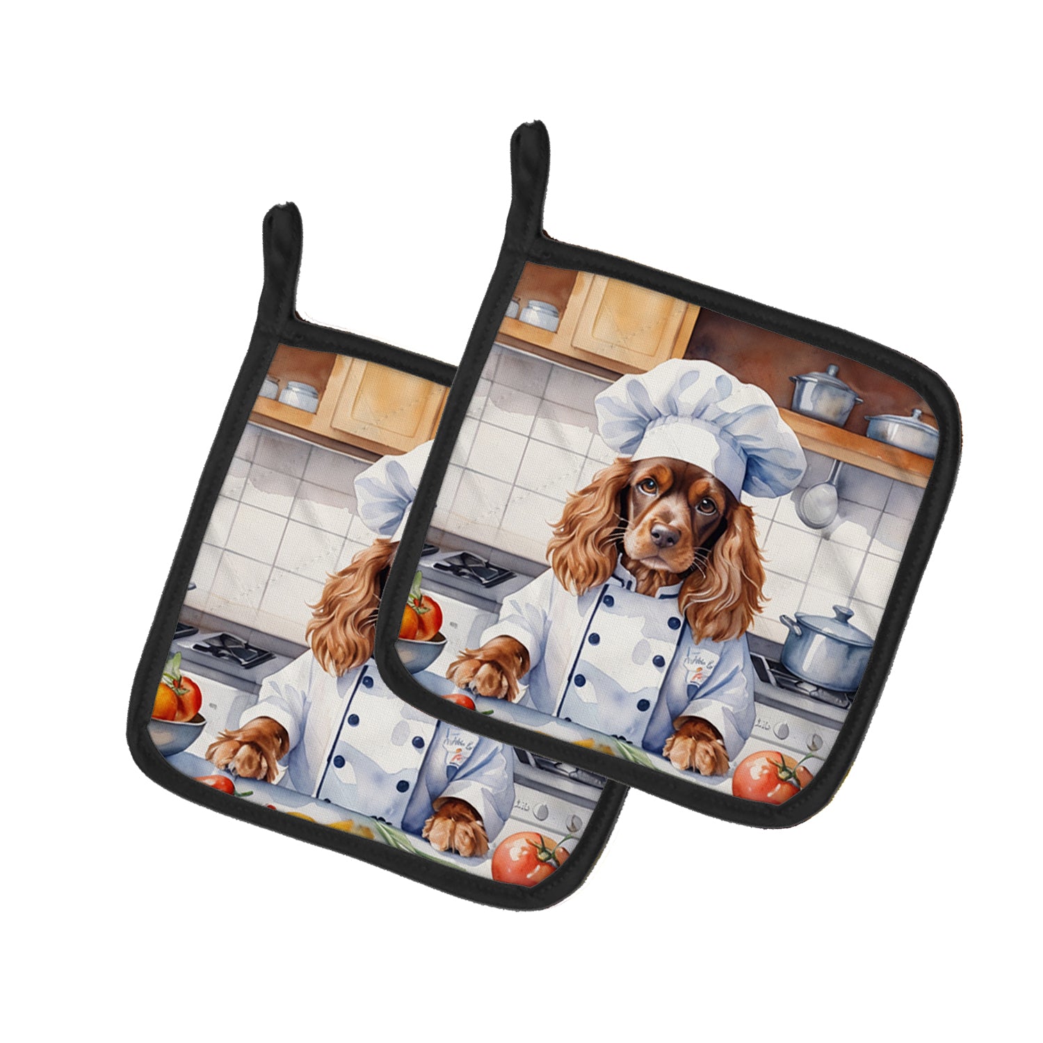 Buy this English Cocker Spaniel The Chef Pair of Pot Holders