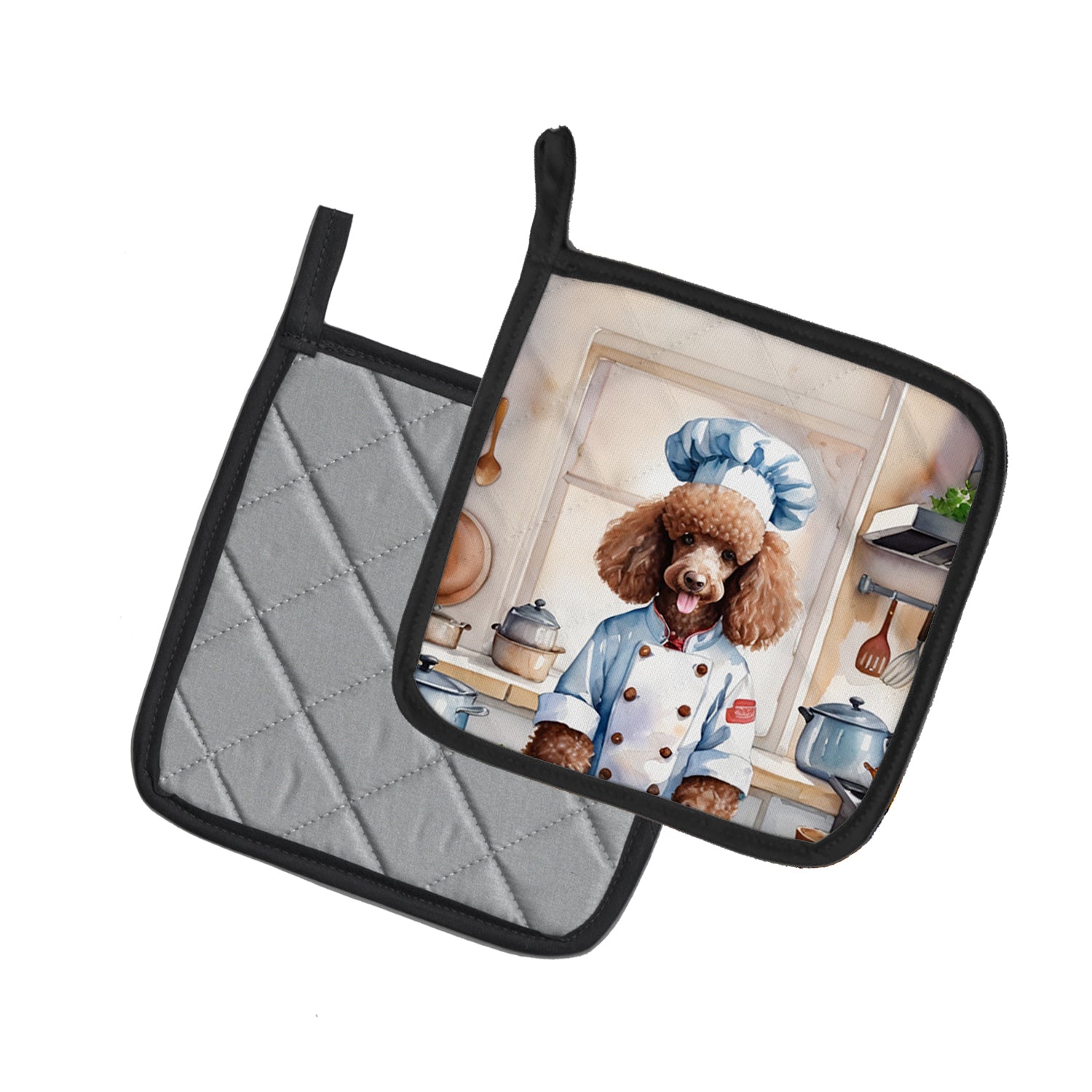 Chocolate Poodle The Chef Pair of Pot Holders