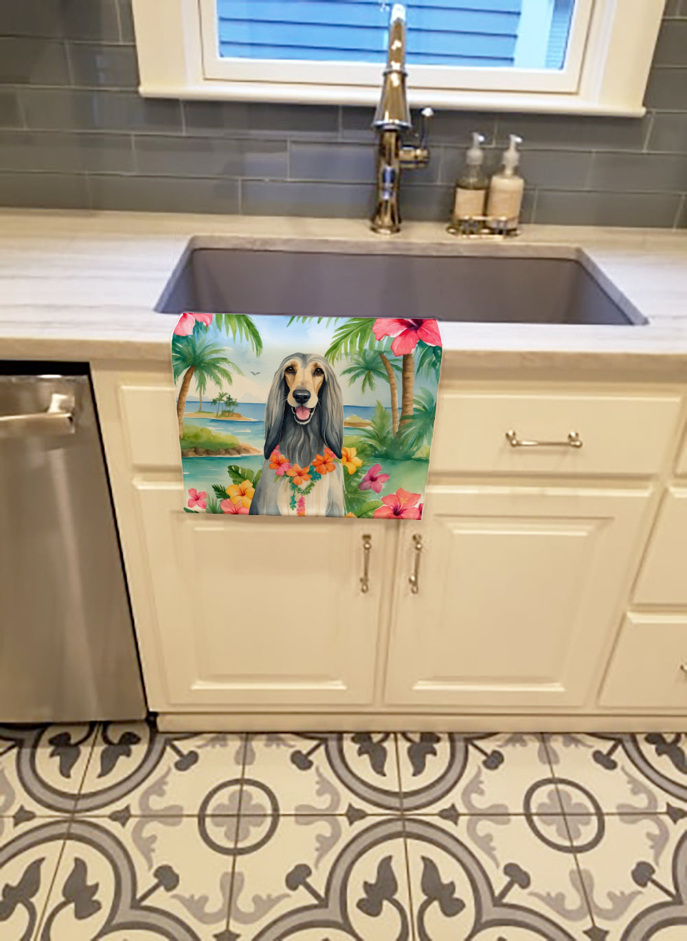 Buy this Afghan Hound Luau Kitchen Towel