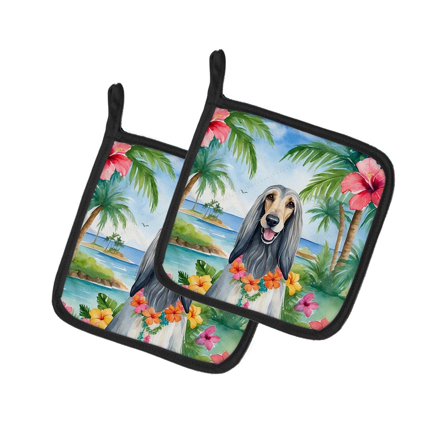 Buy this Afghan Hound Luau Pair of Pot Holders