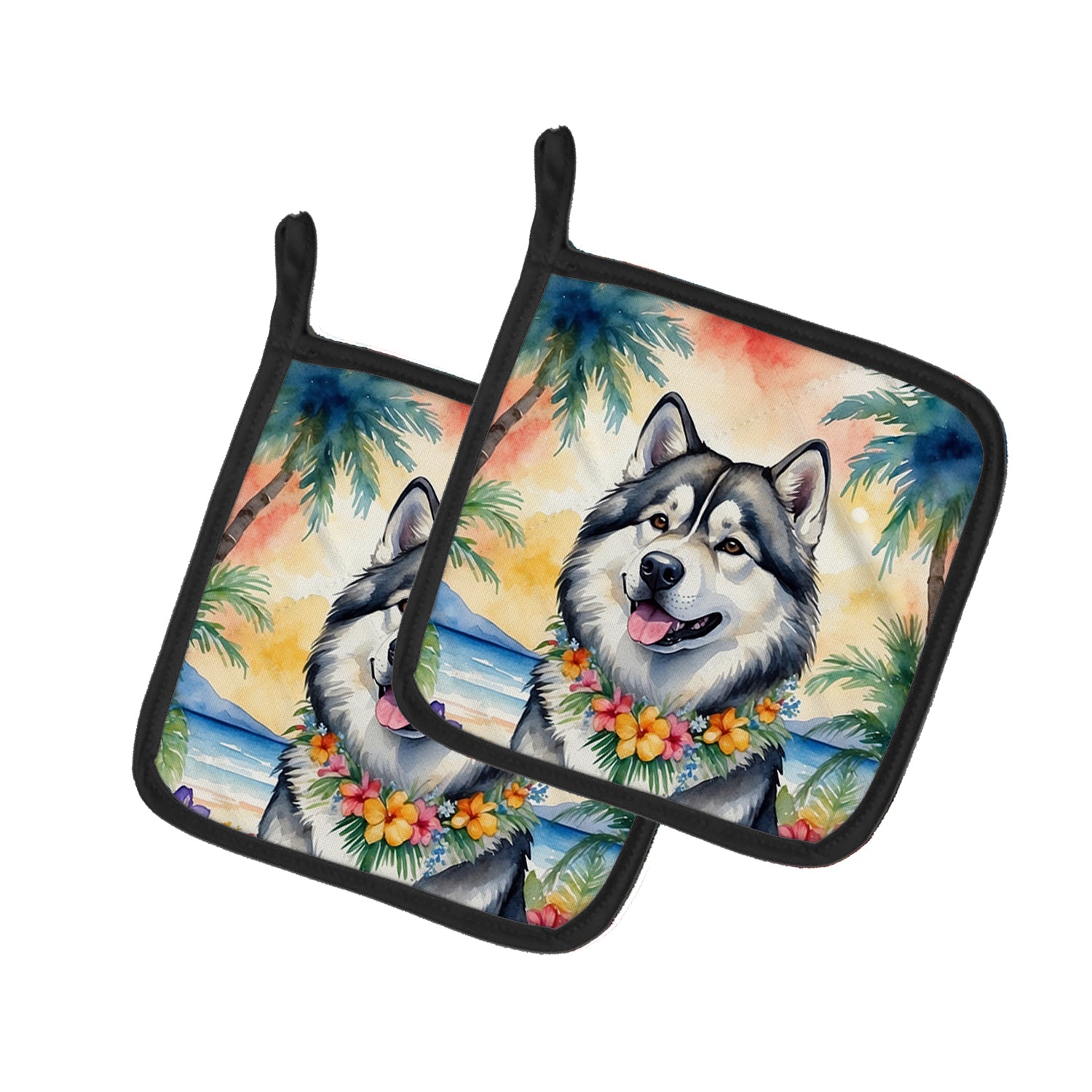 Buy this Alaskan Malamute Luau Pair of Pot Holders