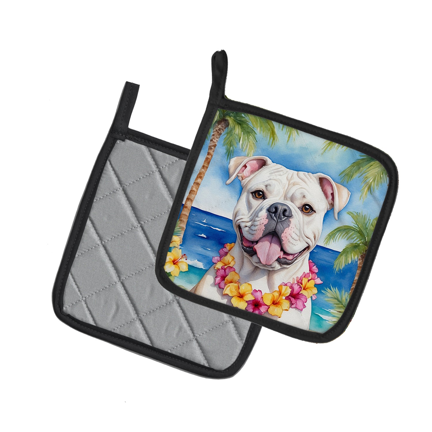 Buy this American Bulldog Luau Pair of Pot Holders