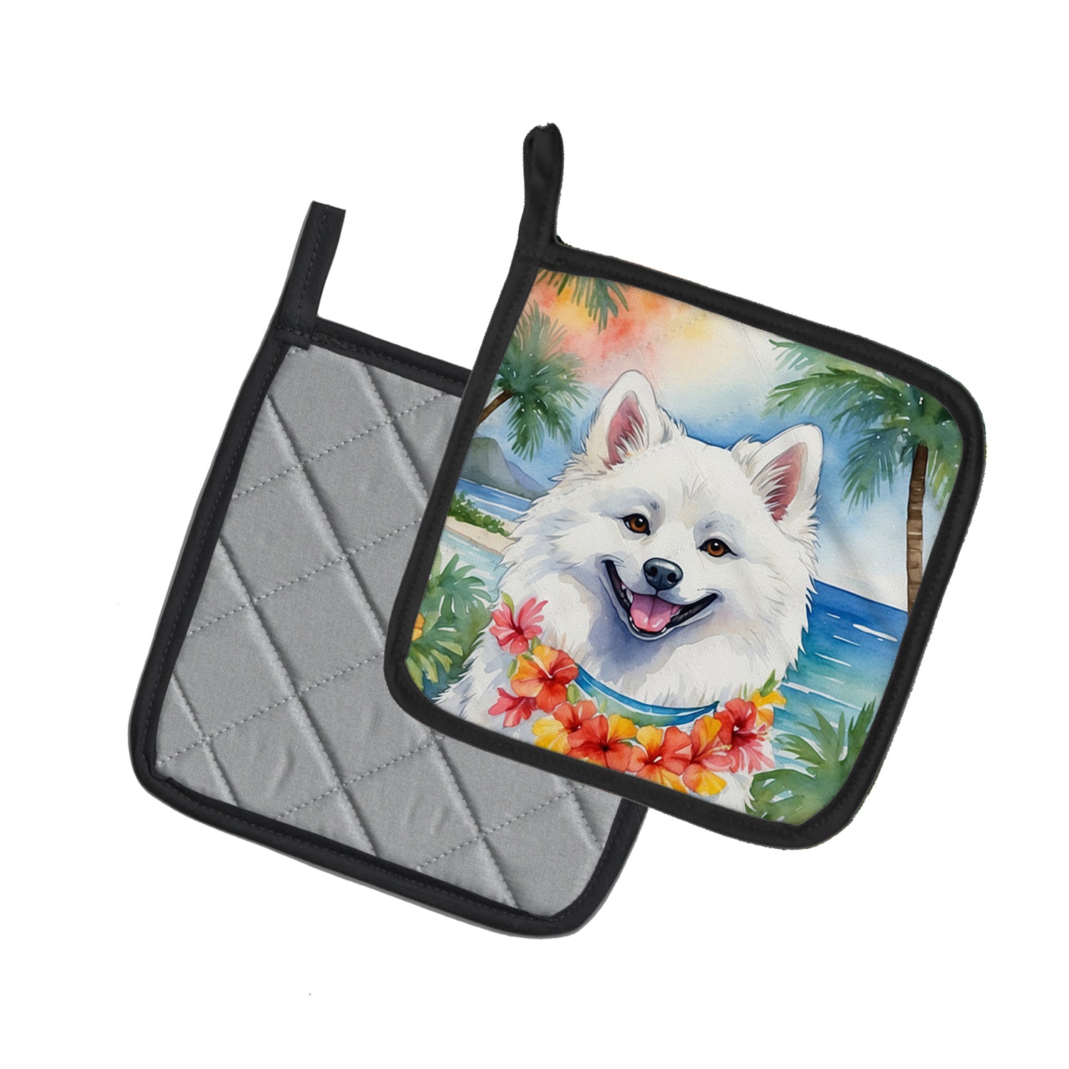 American Eskimo Luau Pair of Pot Holders