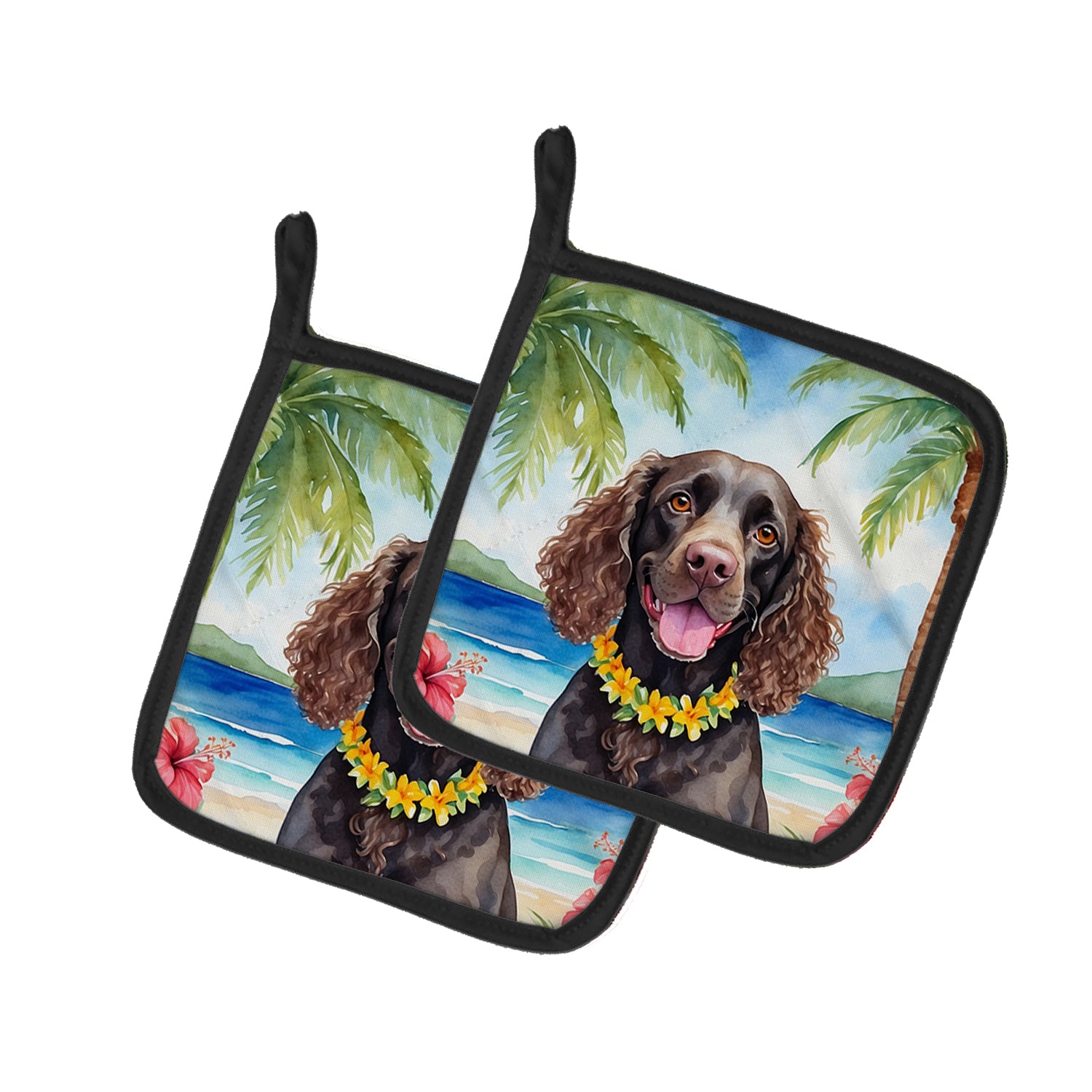 Buy this American Water Spaniel Luau Pair of Pot Holders