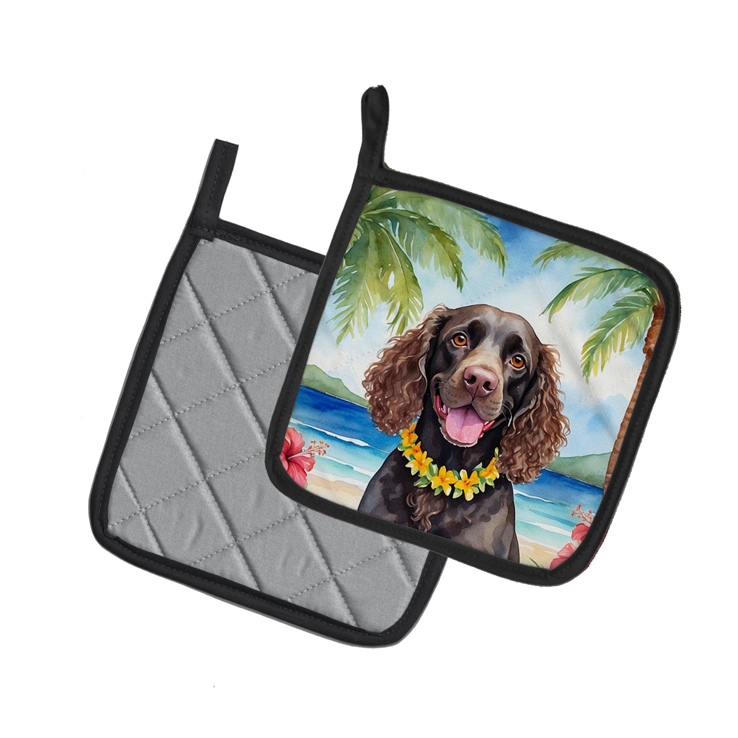 Buy this American Water Spaniel Luau Pair of Pot Holders