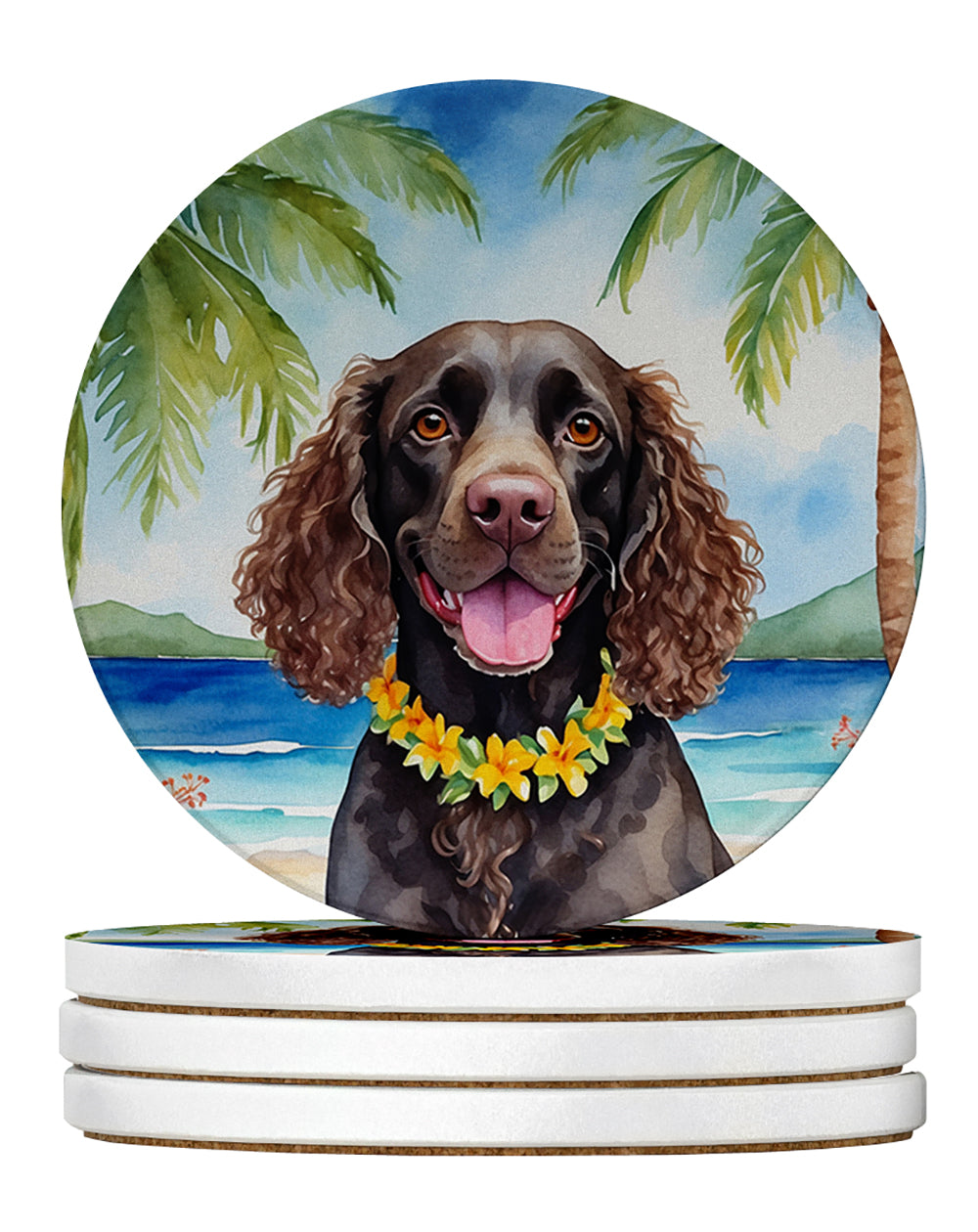 Buy this American Water Spaniel Luau Large Sandstone Coasters Pack of 4