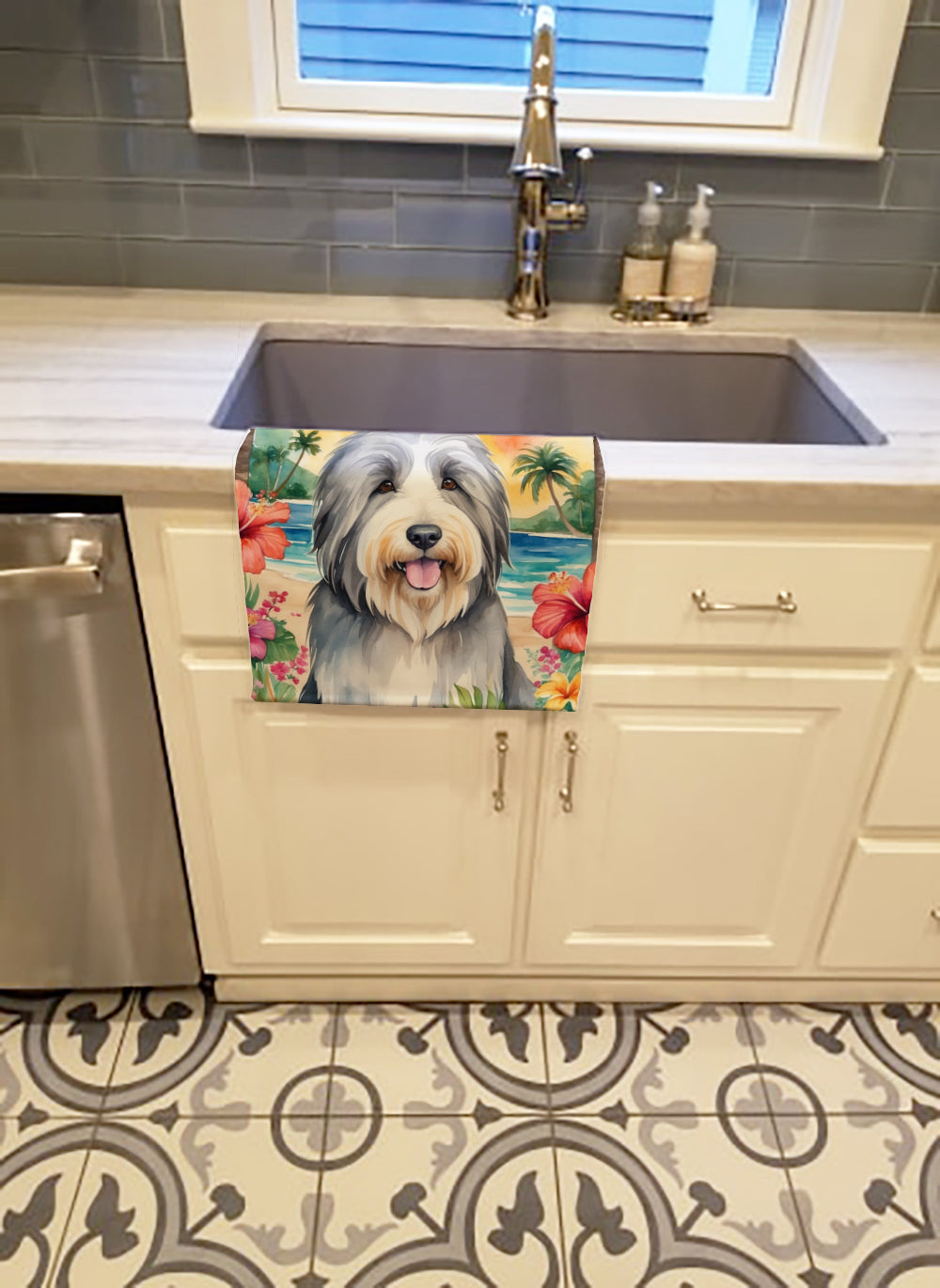 Bearded Collie Luau Kitchen Towel