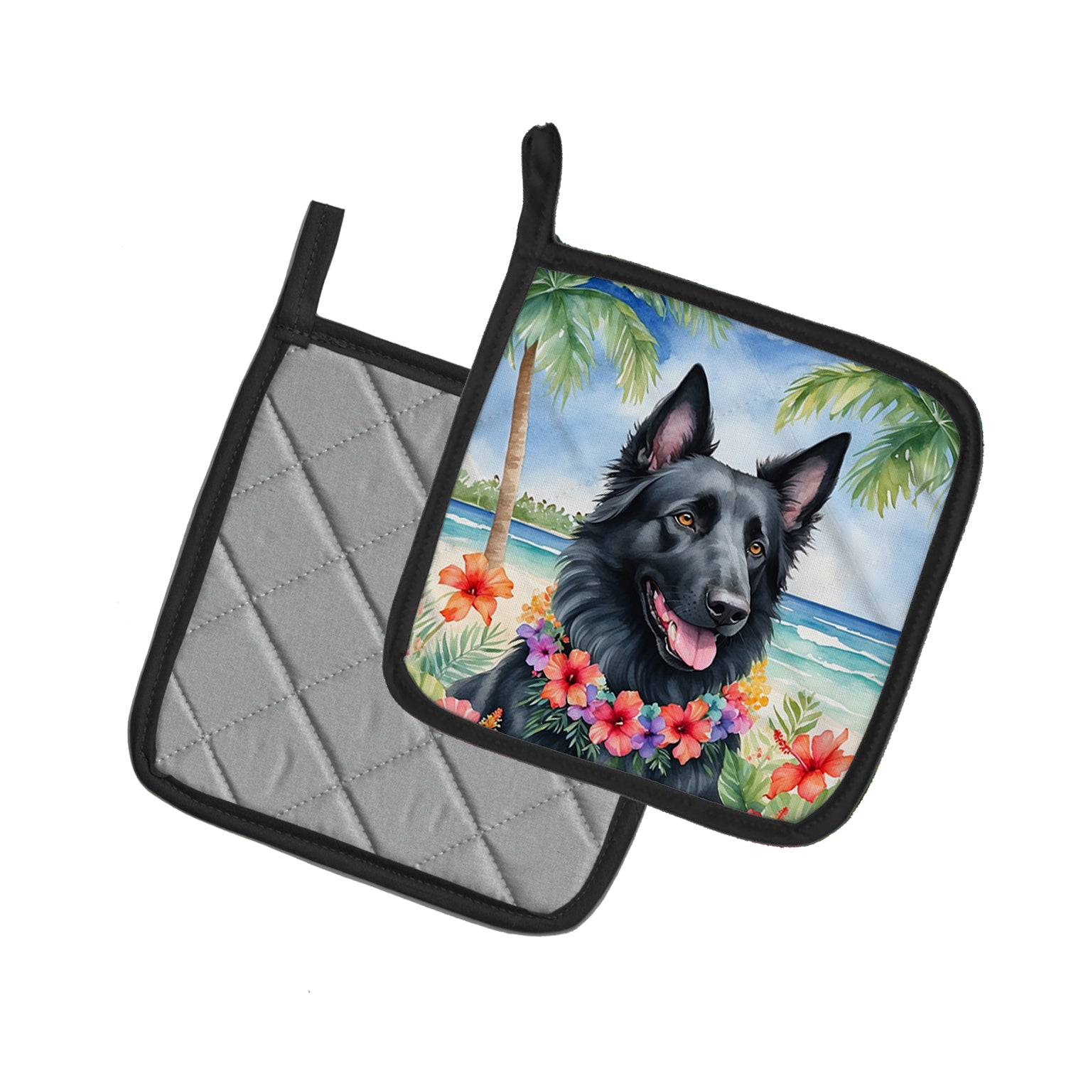 Belgian Sheepdog Luau Pair of Pot Holders